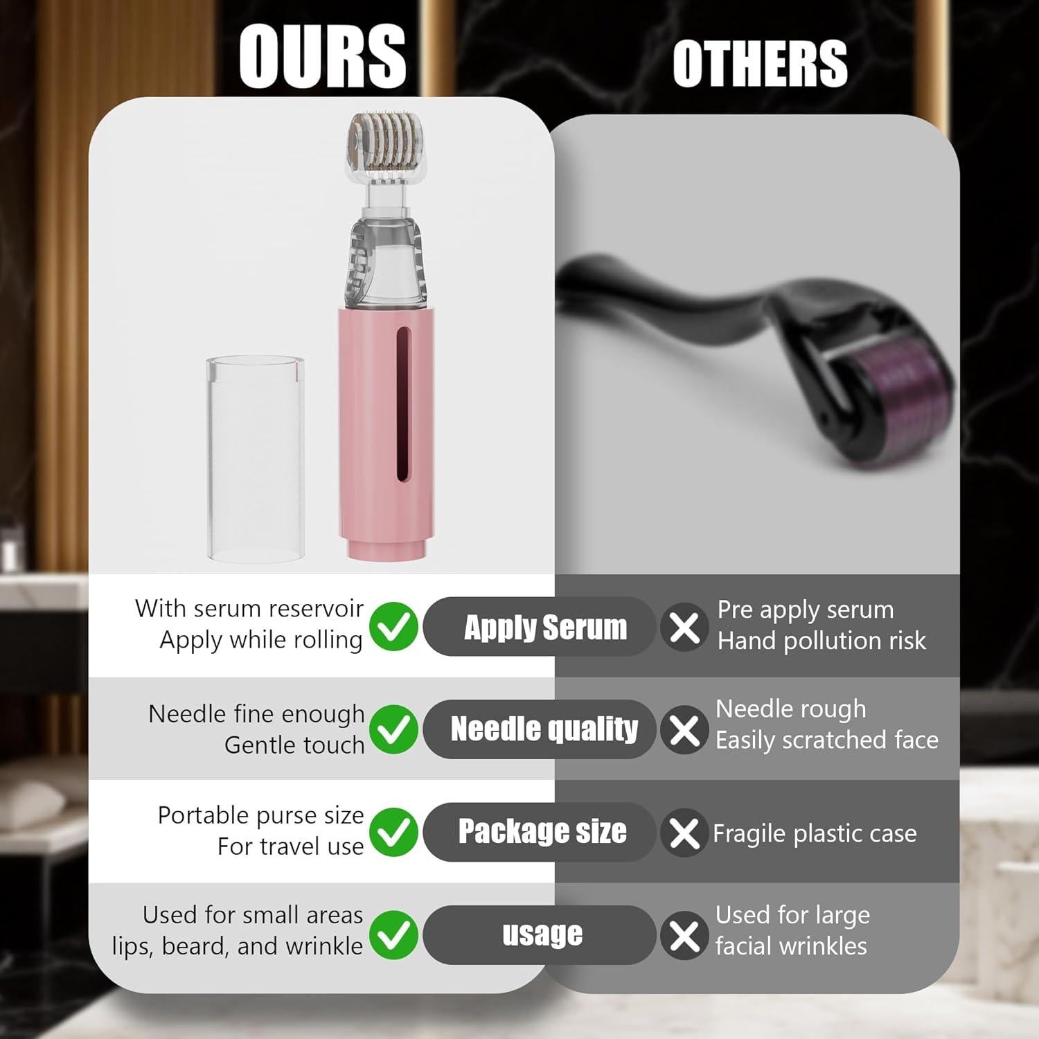 Rodillo Derma TIDEWISH con Aplicador de Suero 0.25mm Rosa