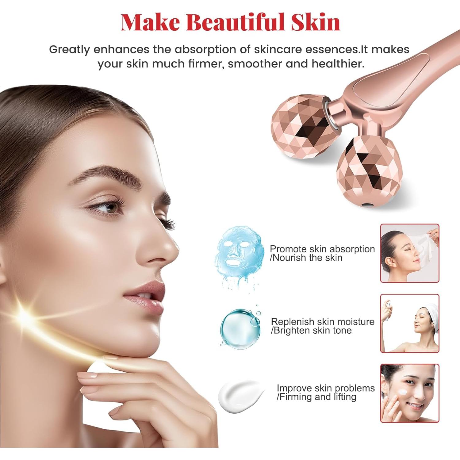 Rodillo de Masaje Facial 3D SZMDLX Oro Rosa - Antienvejecimiento