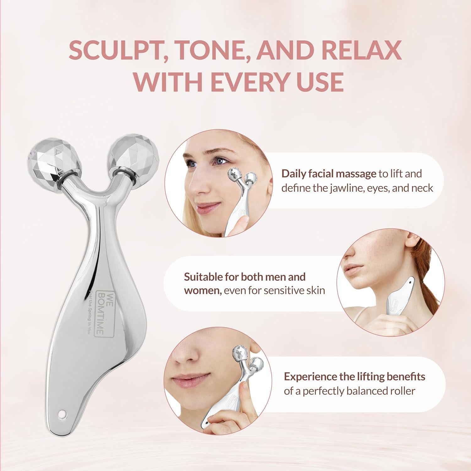 Rodillo Facial 2-en-1 y Gua Sha WEBOMTIME - Masajeador Refrigerante