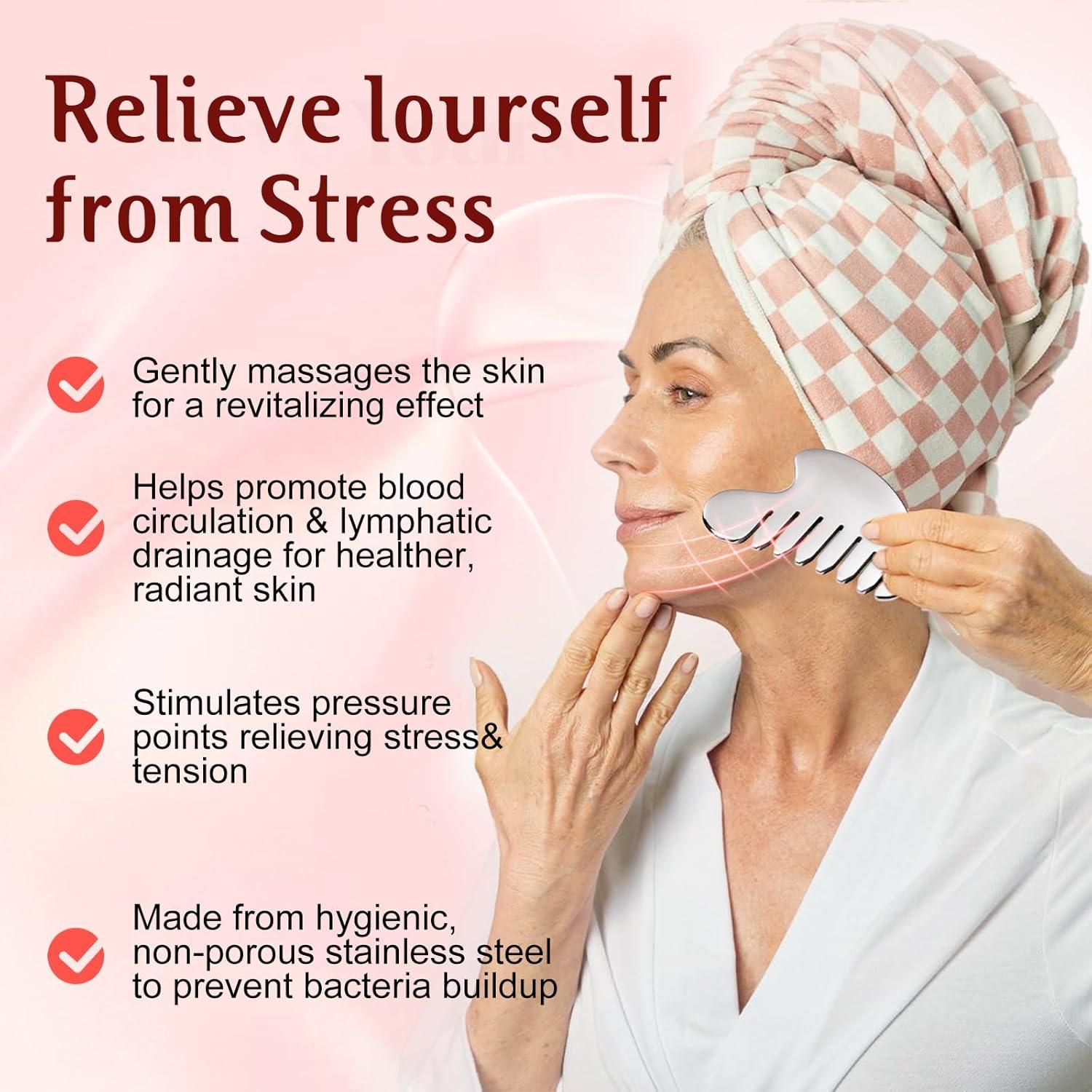 Juego de Herramientas Gua Sha Facial AAJP - Rodillo y Masajeador Plata