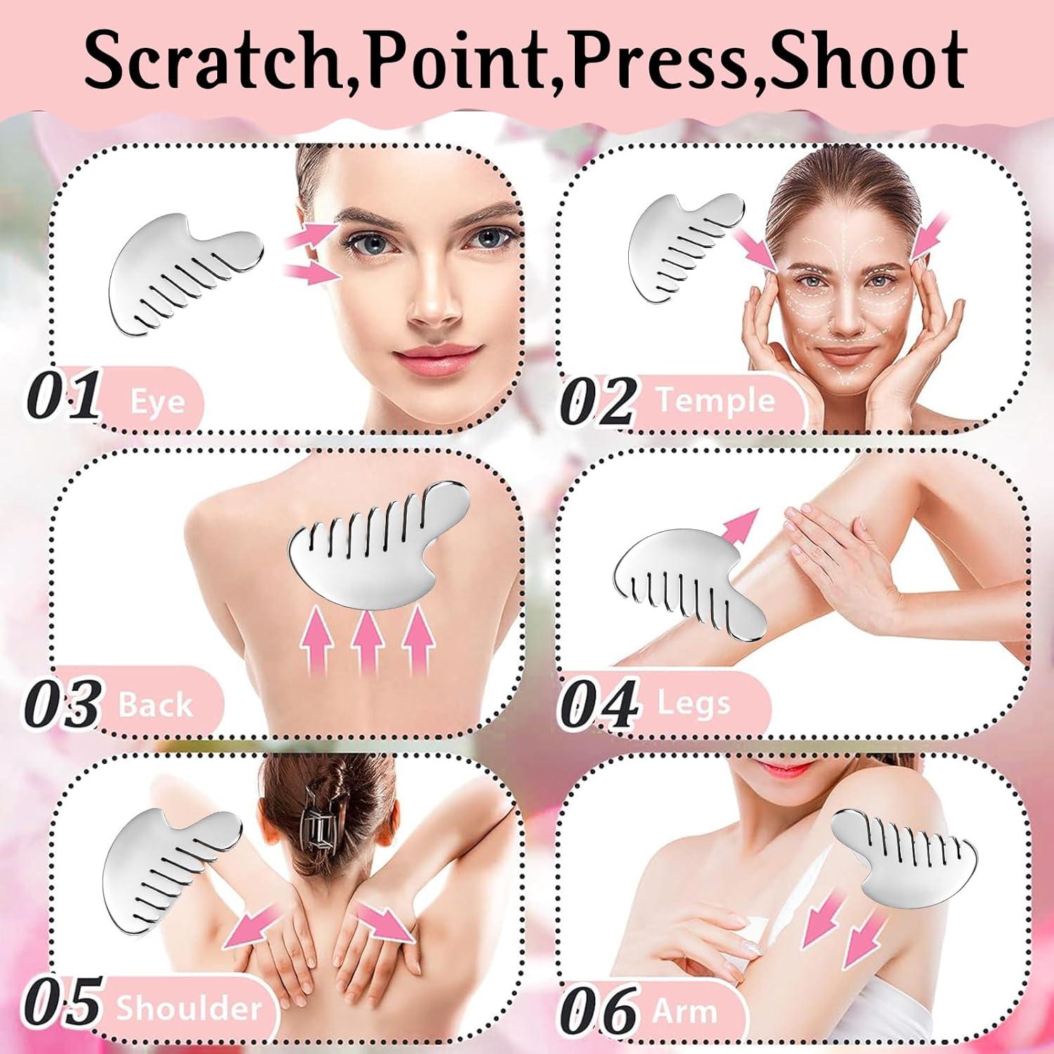 Juego de Herramientas Gua Sha Facial AAJP - Rodillo y Masajeador Plata