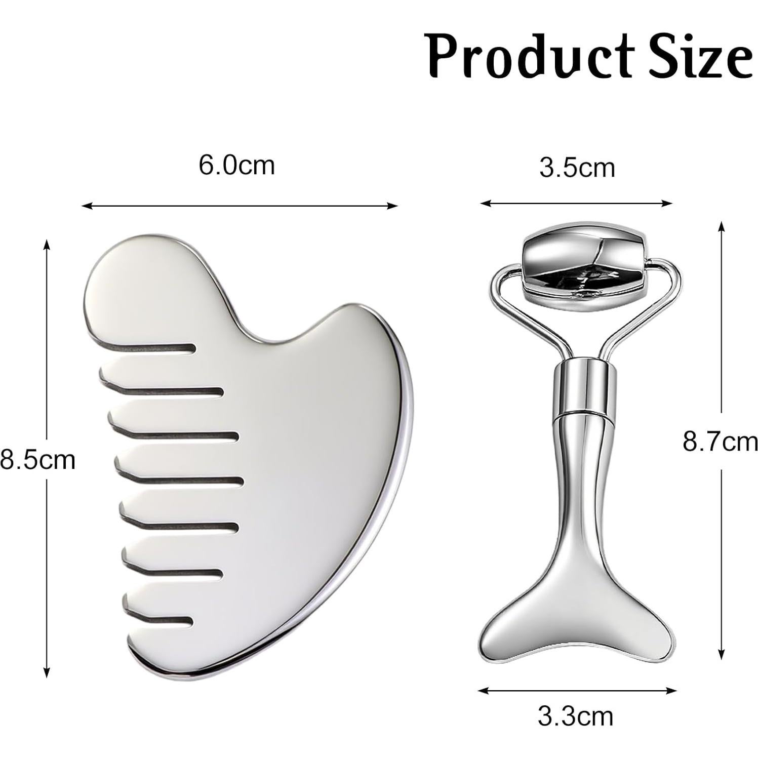 Juego de Herramientas Gua Sha Facial AAJP - Rodillo y Masajeador Plata