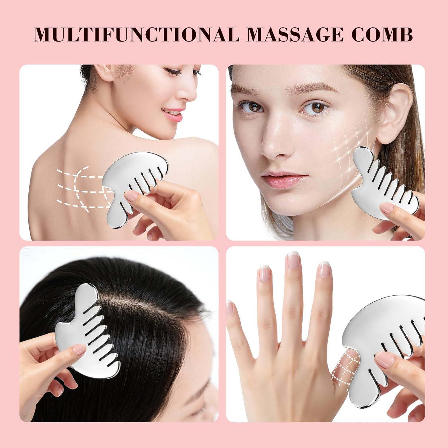 Juego de Herramientas Gua Sha Facial AAJP - Rodillo y Masajeador Plata