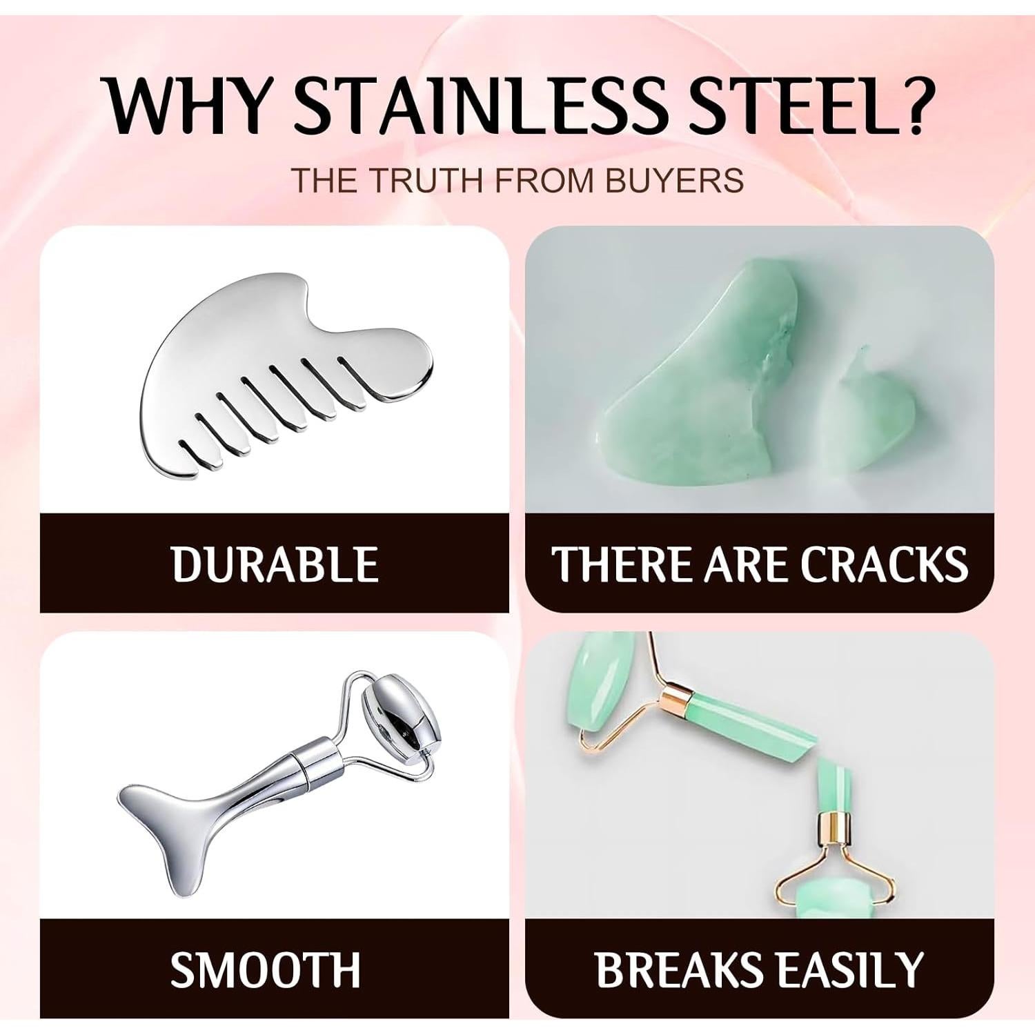 Juego de Herramientas Gua Sha Facial AAJP - Rodillo y Masajeador Plata