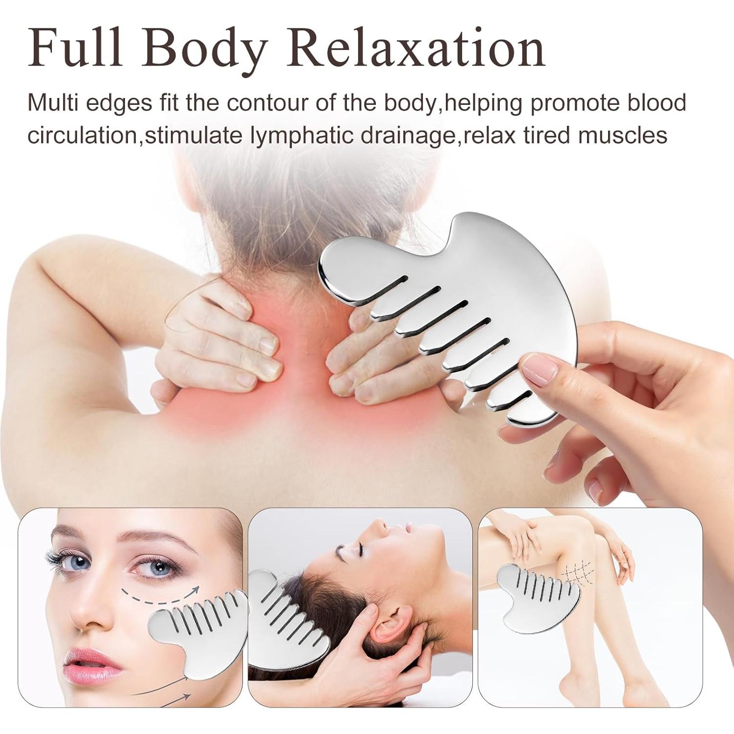 Juego de Herramientas Gua Sha Facial AAJP - Rodillo y Masajeador Plata