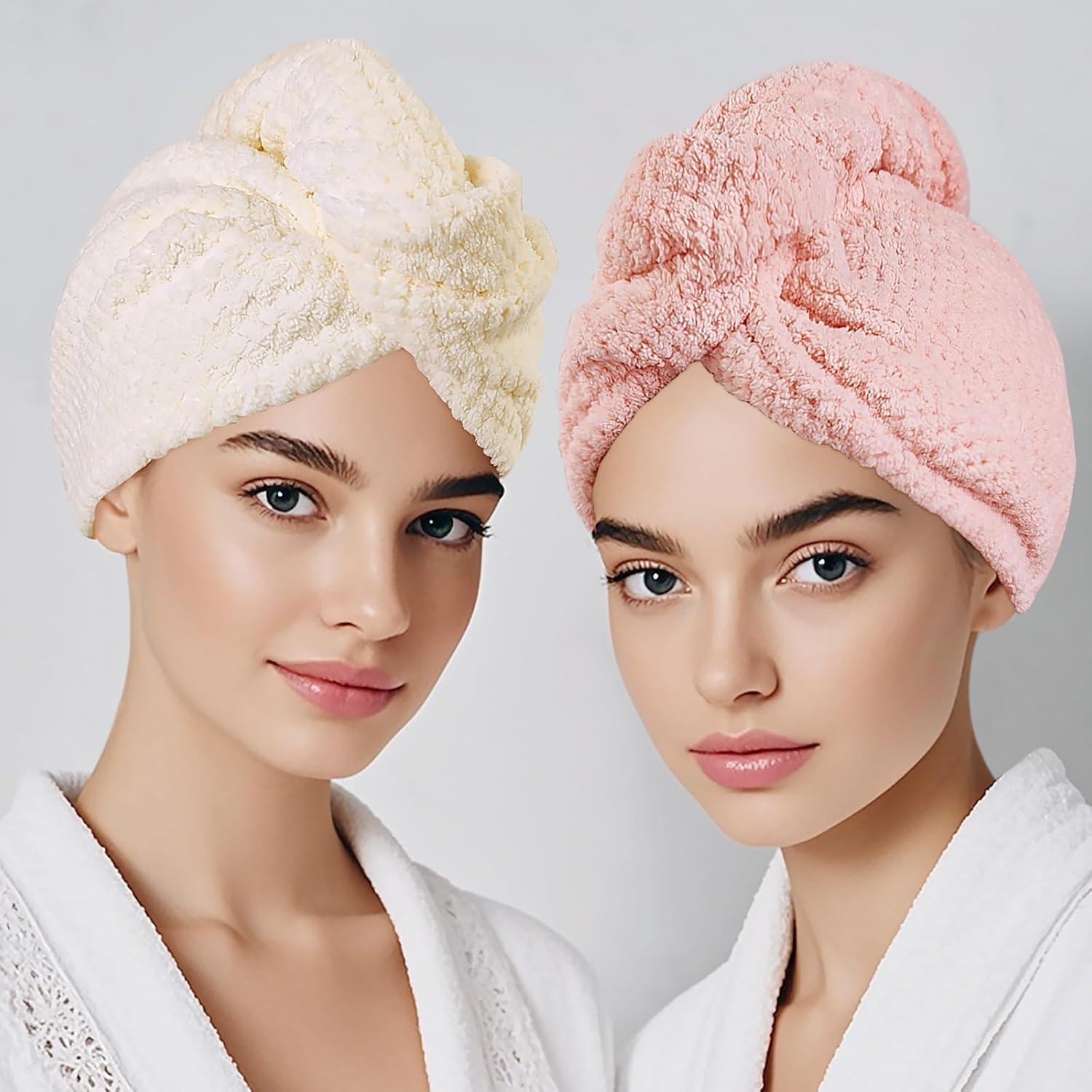 Paquete de 2 Toallas de Microfibra HFZRZFH para Cabello - Rosa y Beige