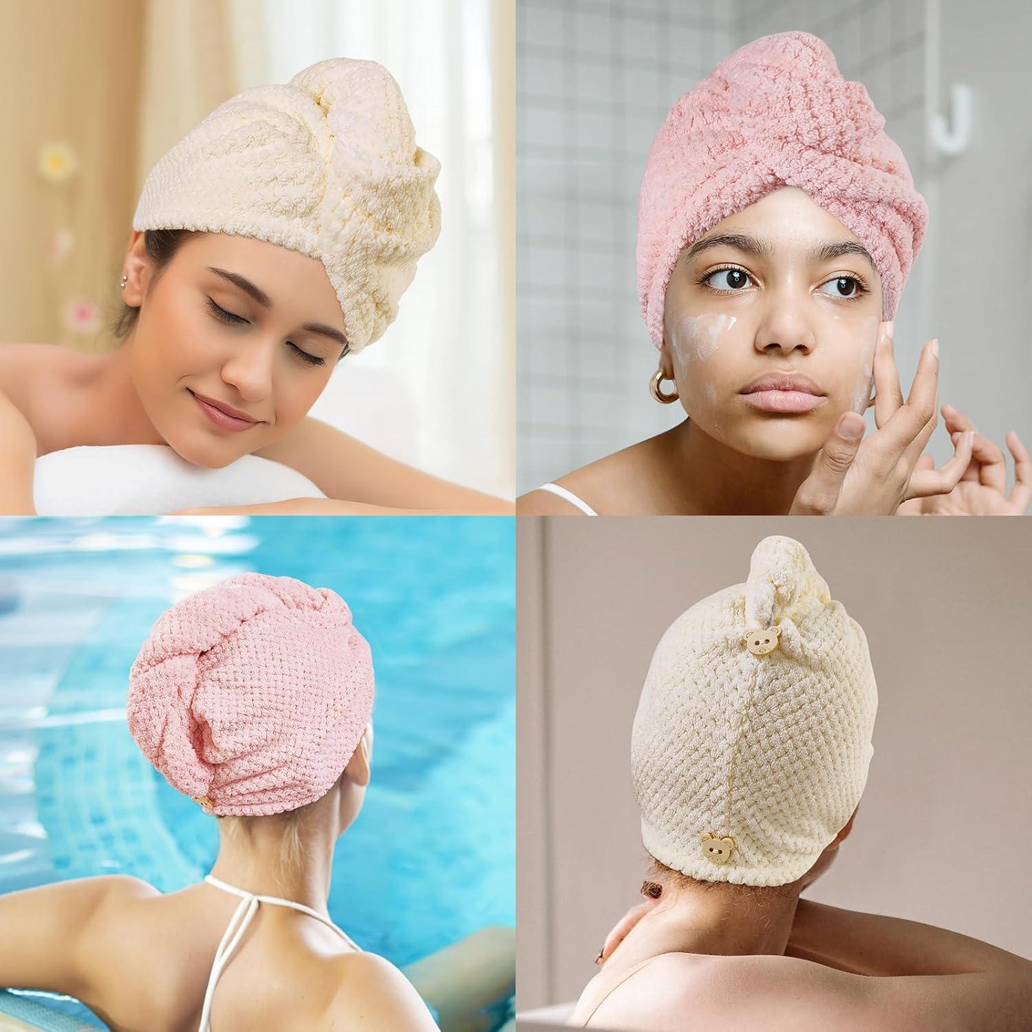 Paquete de 2 Toallas de Microfibra HFZRZFH para Cabello - Rosa y Beige