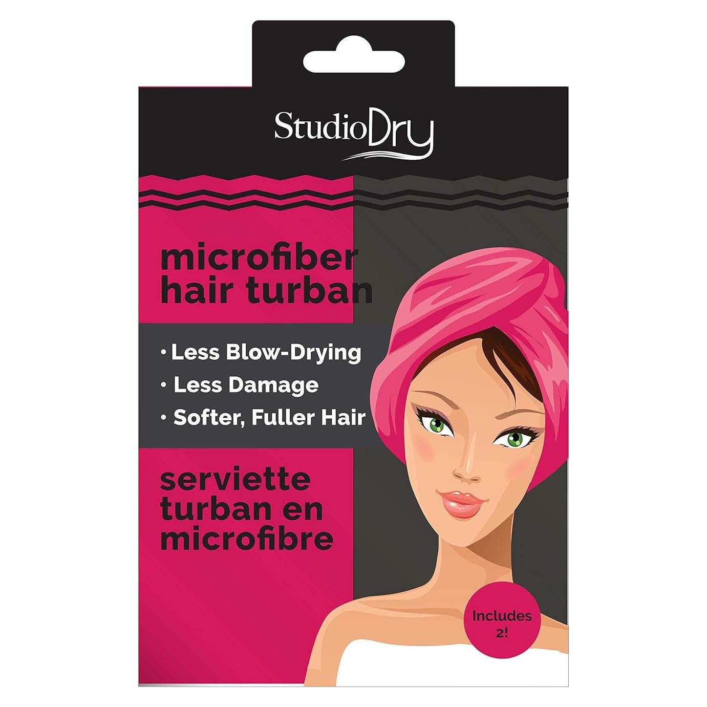 Toalla Turbante Microfibra Studio Dry Rosa/Negro 14x21cm