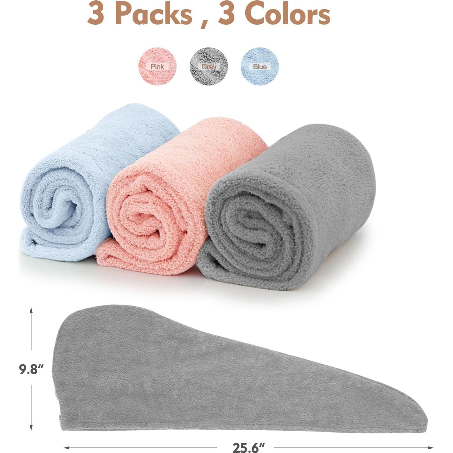 Toalla de Microfibra OEAGO para Cabello - 3 Unidades Anti Frizz