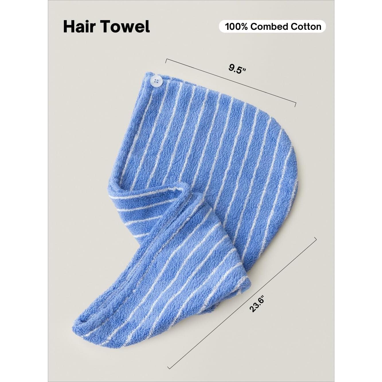 Toalla de Cabello WENSHUO 100% Algodón Ultra Absorbente Rayas