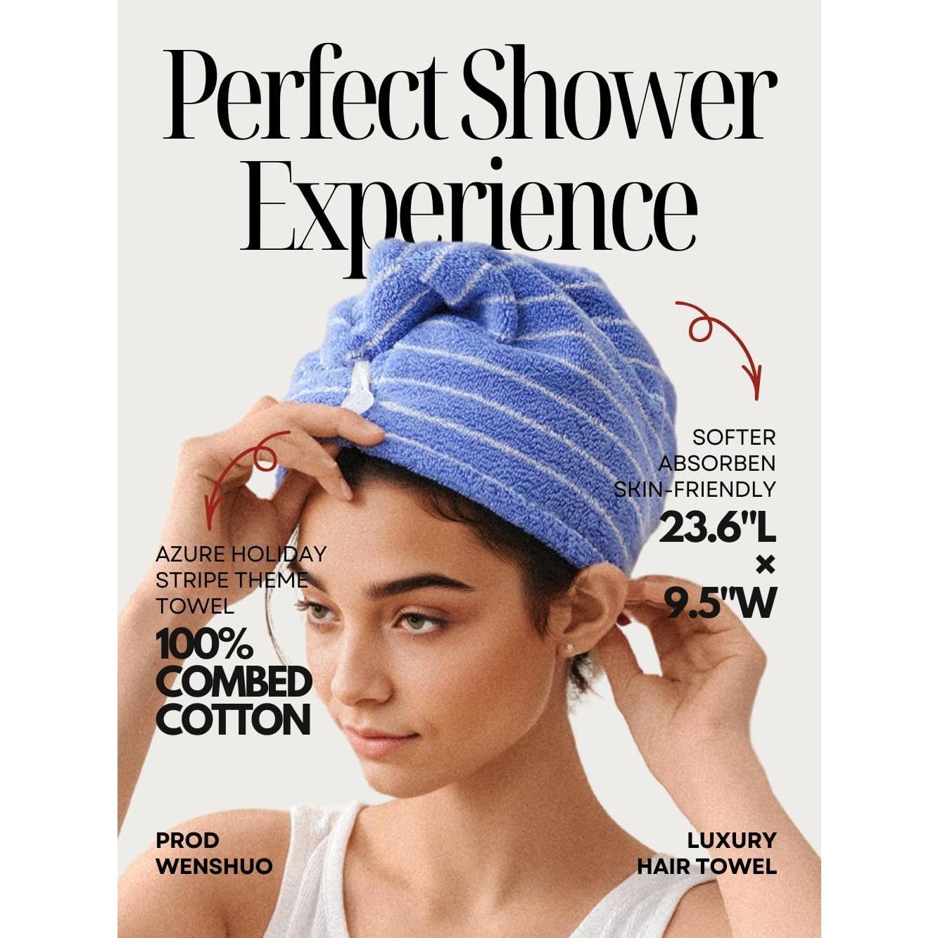 Toalla de Cabello WENSHUO 100% Algodón Ultra Absorbente Rayas