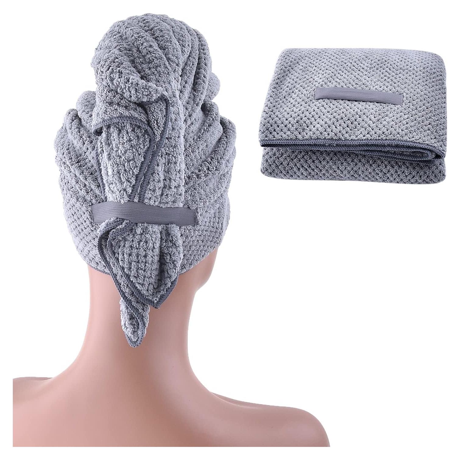 Toalla de Cabello Grande WKJHO Microfibra Gris 101.6x67.3cm