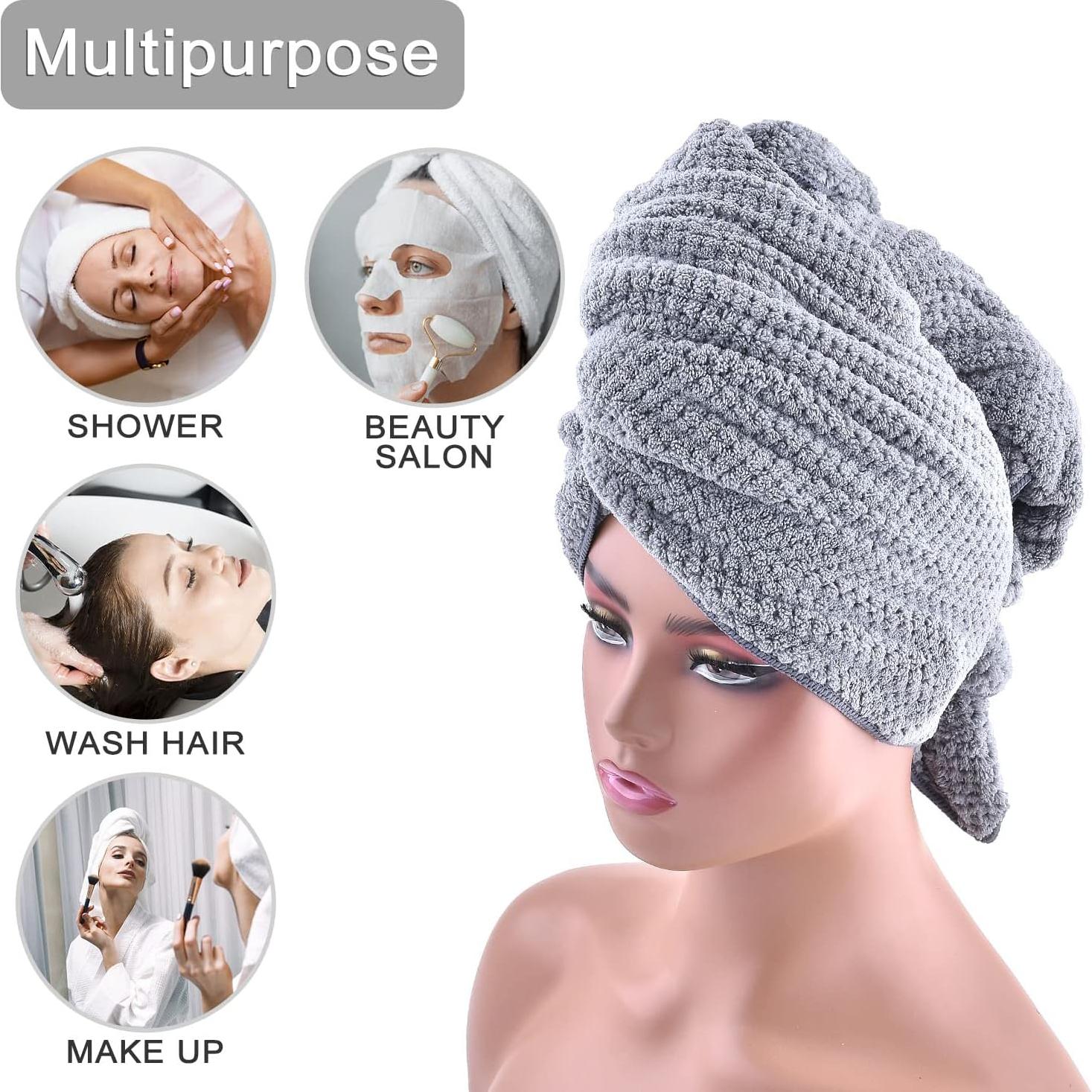 Toalla de Cabello Grande WKJHO Microfibra Gris 101.6x67.3cm