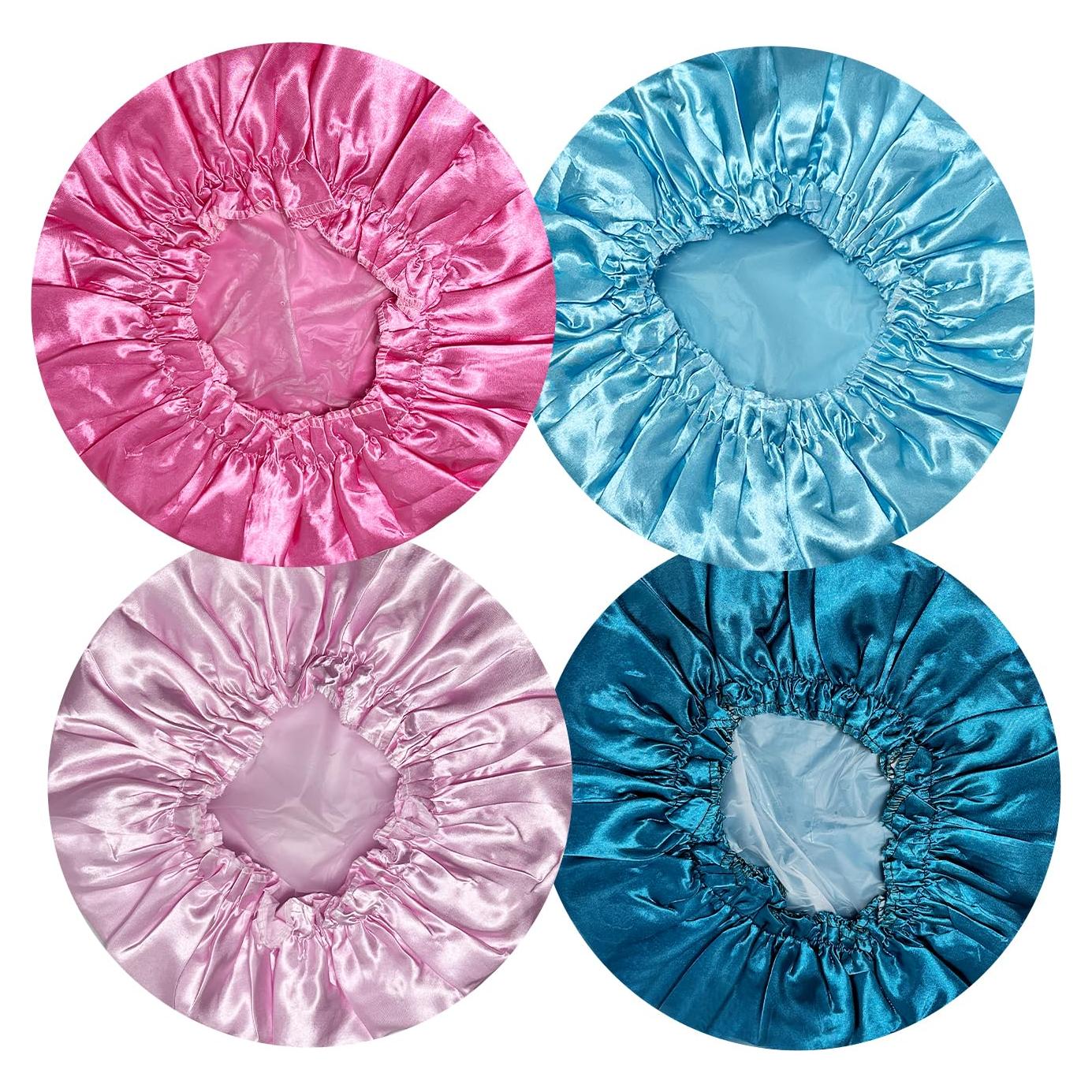 Gorras de Ducha Reutilizables OHOO 4PCS Satén EVA Impermeable