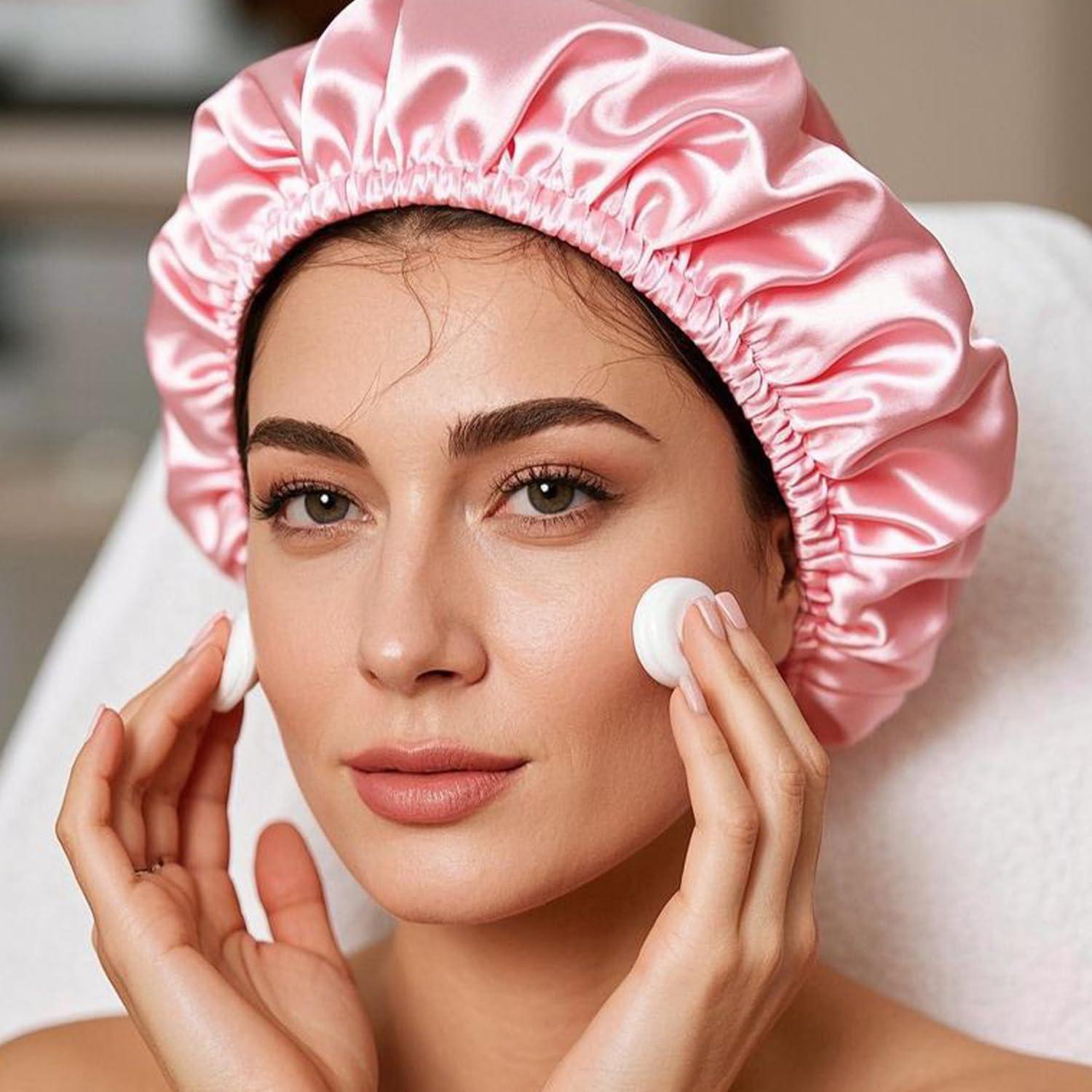 Gorras de Ducha Reutilizables OHOO 4PCS Satén EVA Impermeable