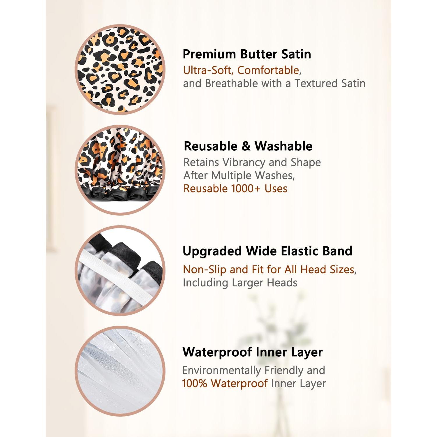 Gorro de Ducha Grande Mikimini Leopardo XL Impermeable Reutilizable