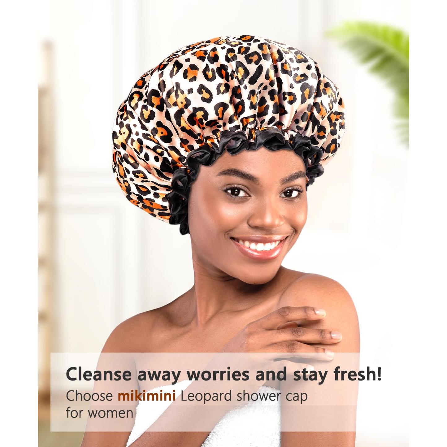Gorro de Ducha Grande Mikimini Leopardo XL Impermeable Reutilizable