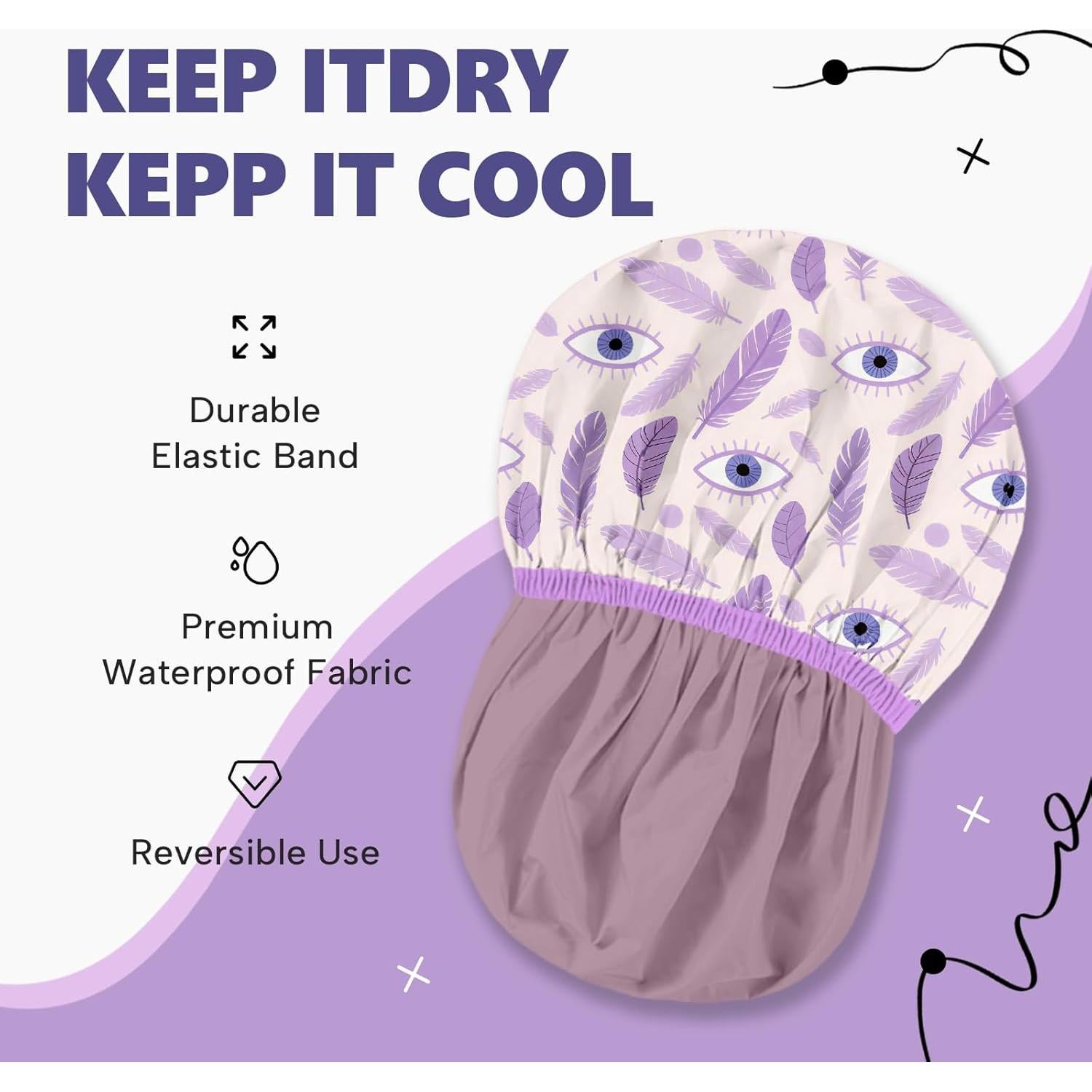 Gorra de Ducha Impermeable Años Calm Púrpura Doble Capa 33cm