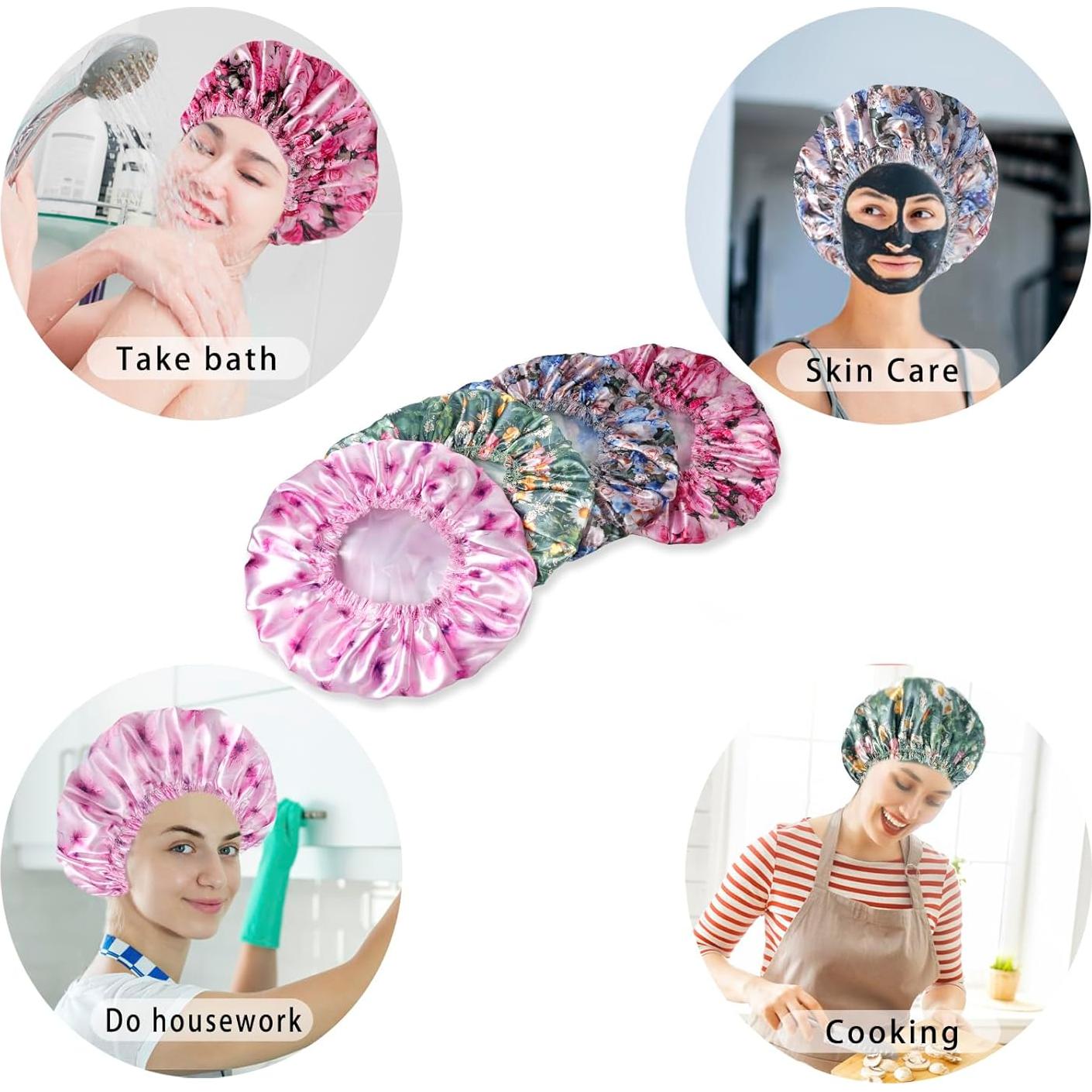 4 Gorras de Ducha Reutilizables CHFONG - Impermeables y Elásticas