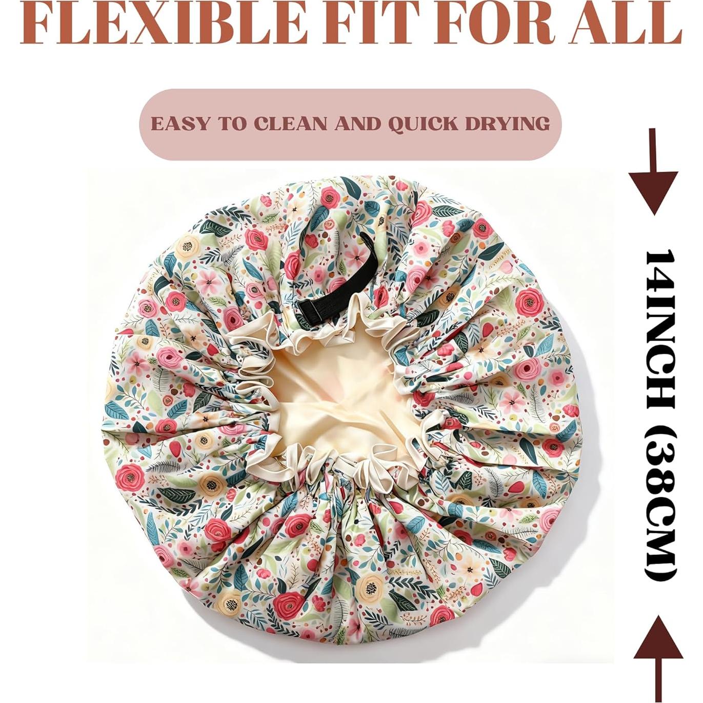 Gorro de Ducha Reutilizable TSHELOVE Rojo Floral Extra Grande