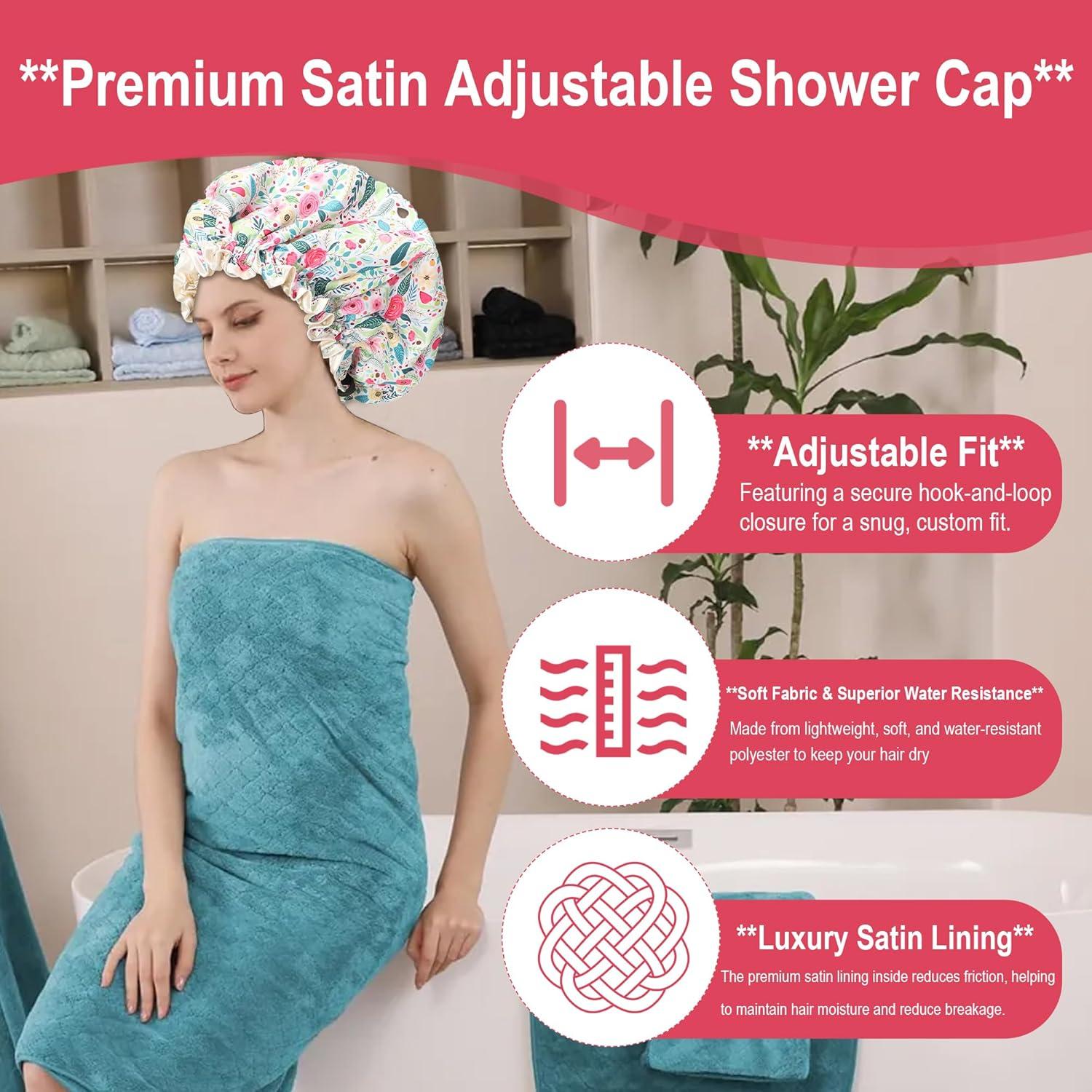 Gorro de Ducha Reutilizable TSHELOVE Rojo Floral Extra Grande