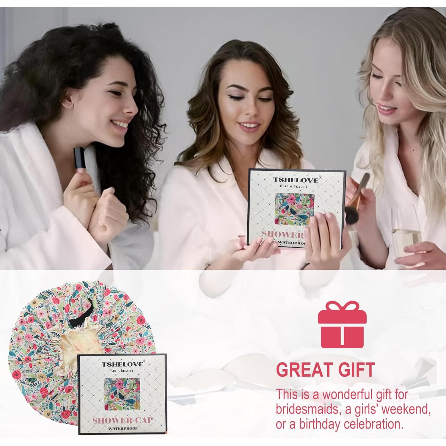 Gorro de Ducha Reutilizable TSHELOVE Rojo Floral Extra Grande