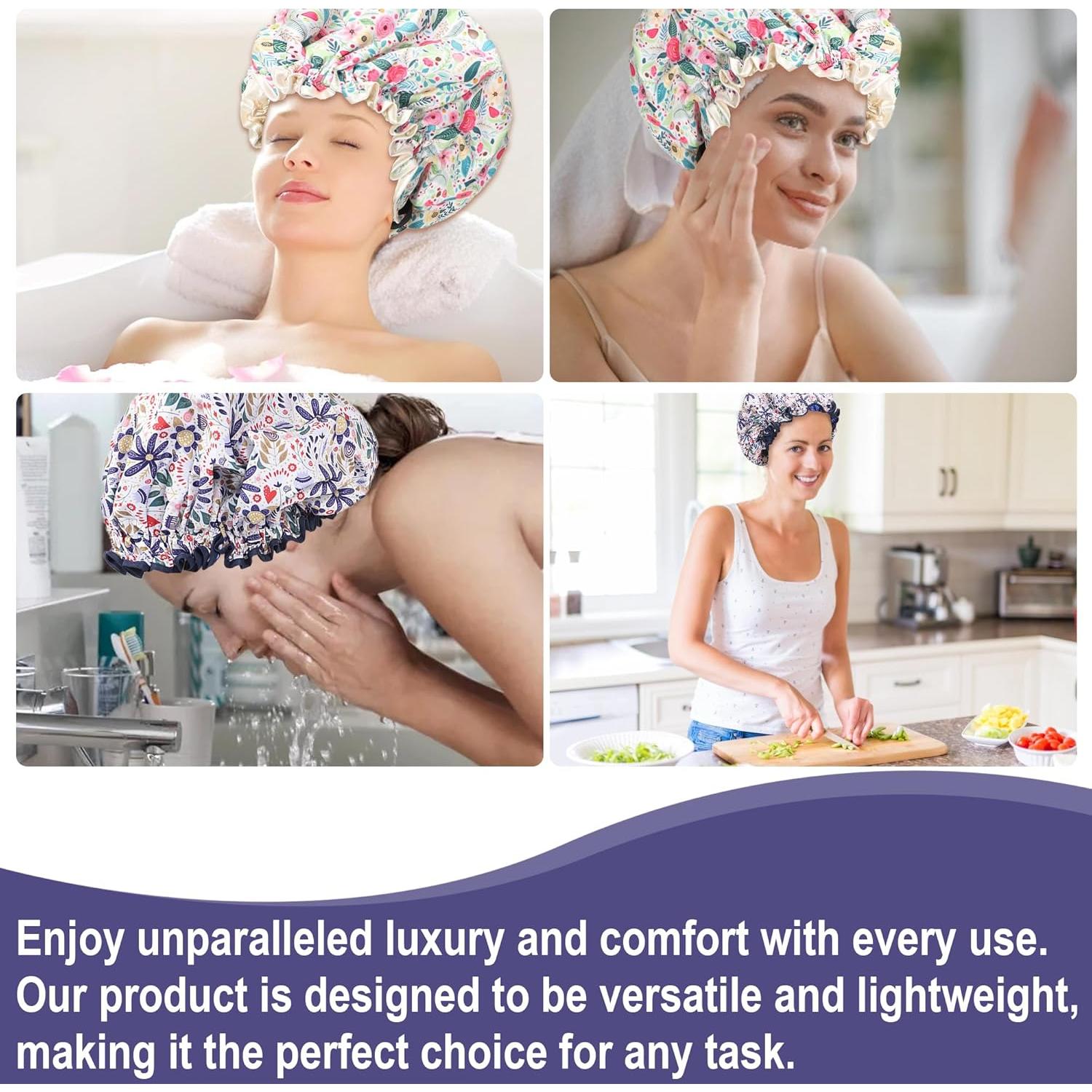 Gorro de Ducha Reutilizable TSHELOVE Rojo Floral Extra Grande