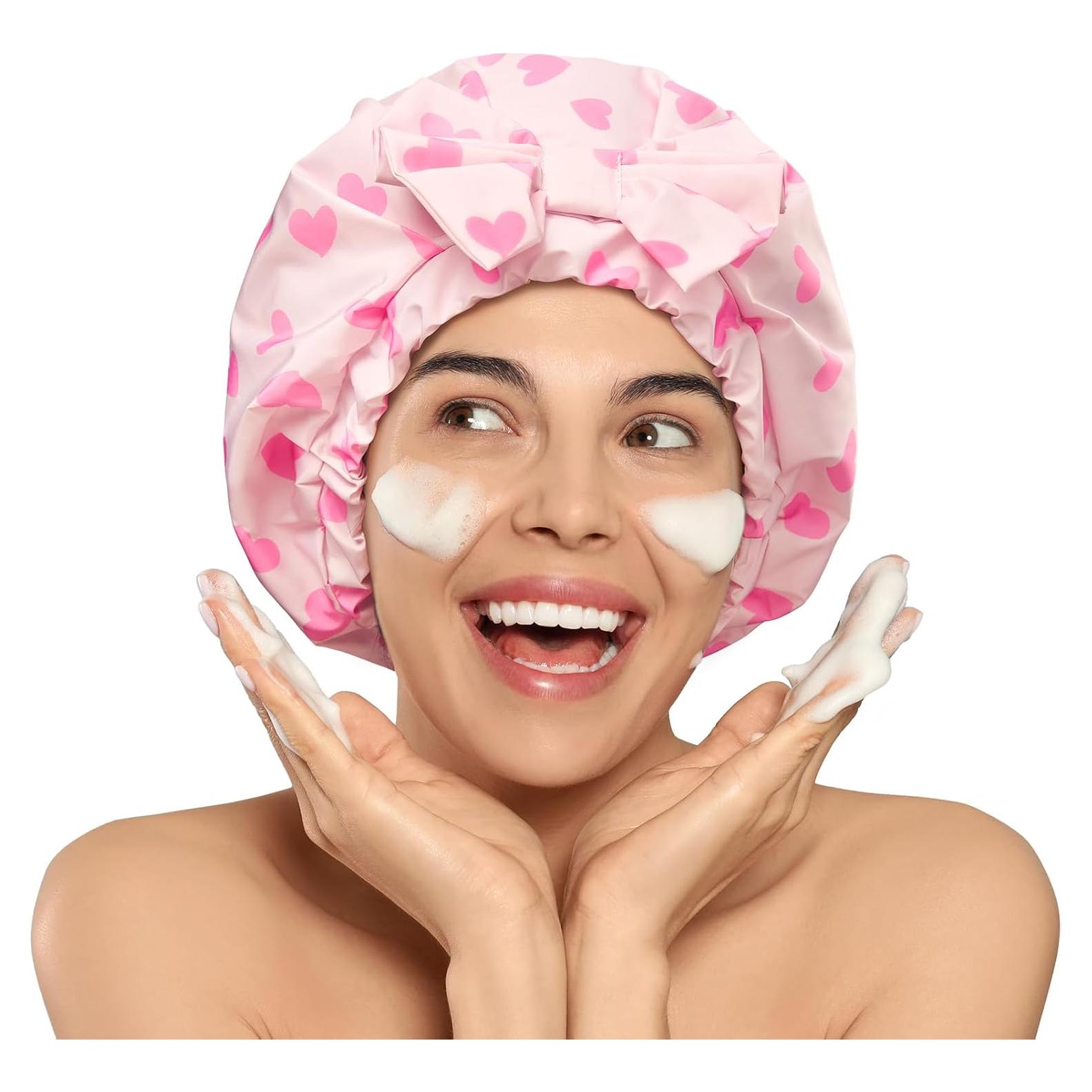 Gorro de Ducha de Seda LitBear Corazones Rosas Reutilizable
