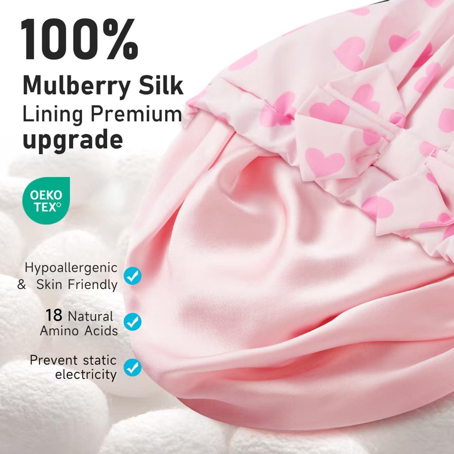 Gorro de Ducha de Seda LitBear Corazones Rosas Reutilizable