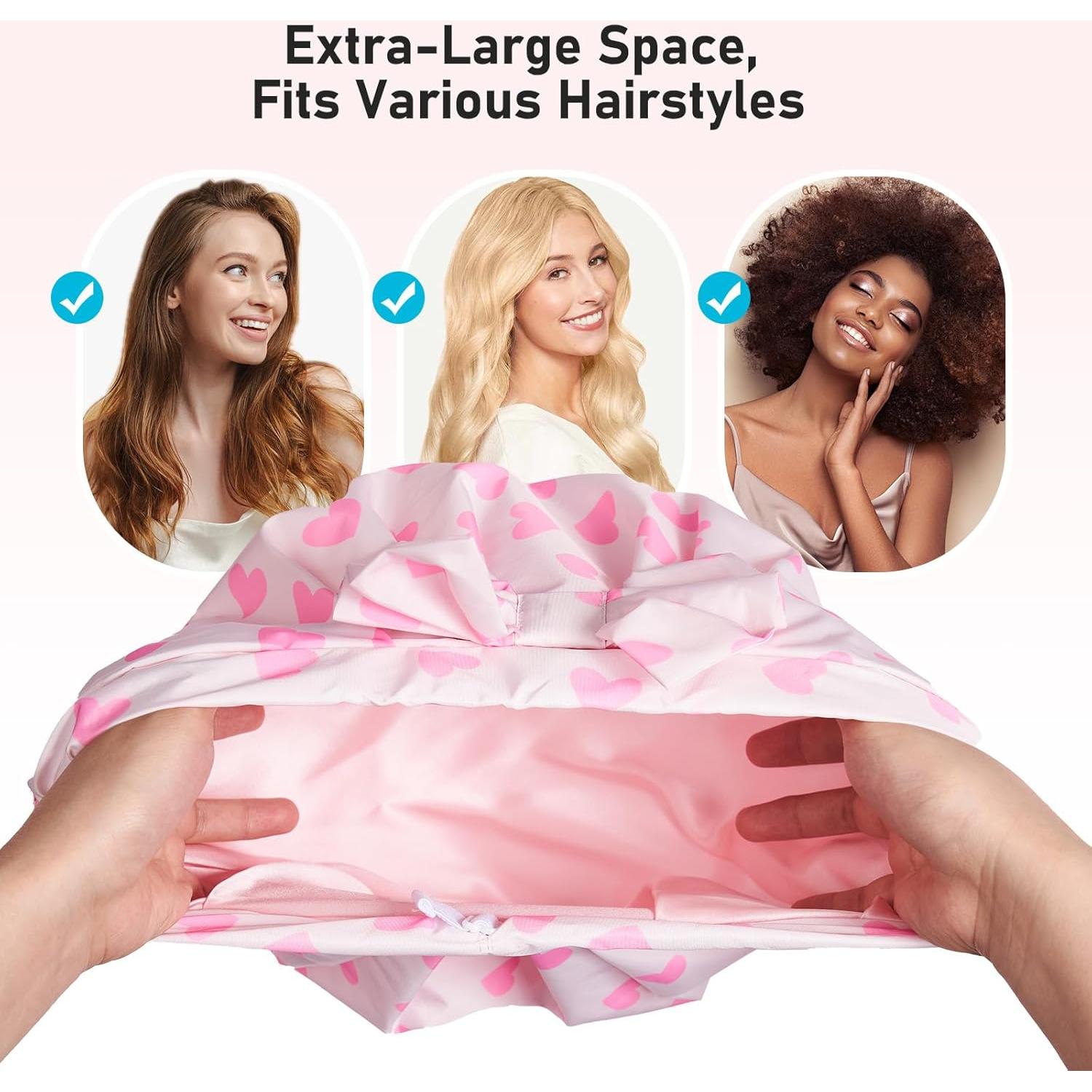 Gorro de Ducha de Seda LitBear Corazones Rosas Reutilizable