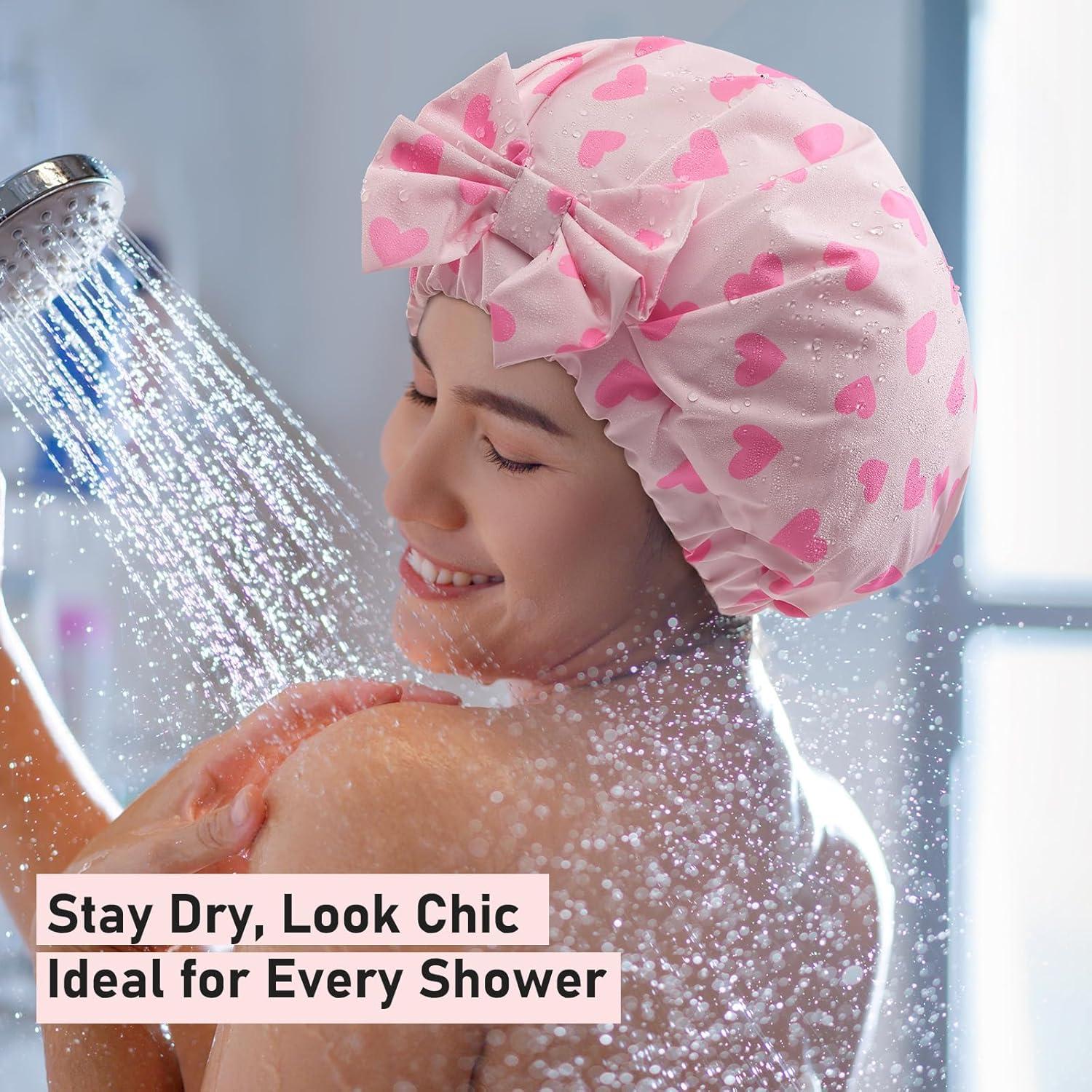 Gorro de Ducha de Seda LitBear Corazones Rosas Reutilizable