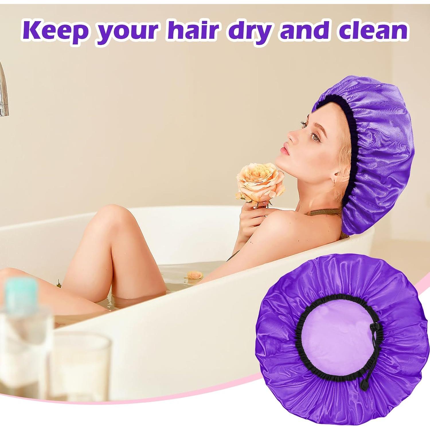 Gorra de Ducha Impermeable Doble Capa Ajustable Púrpura