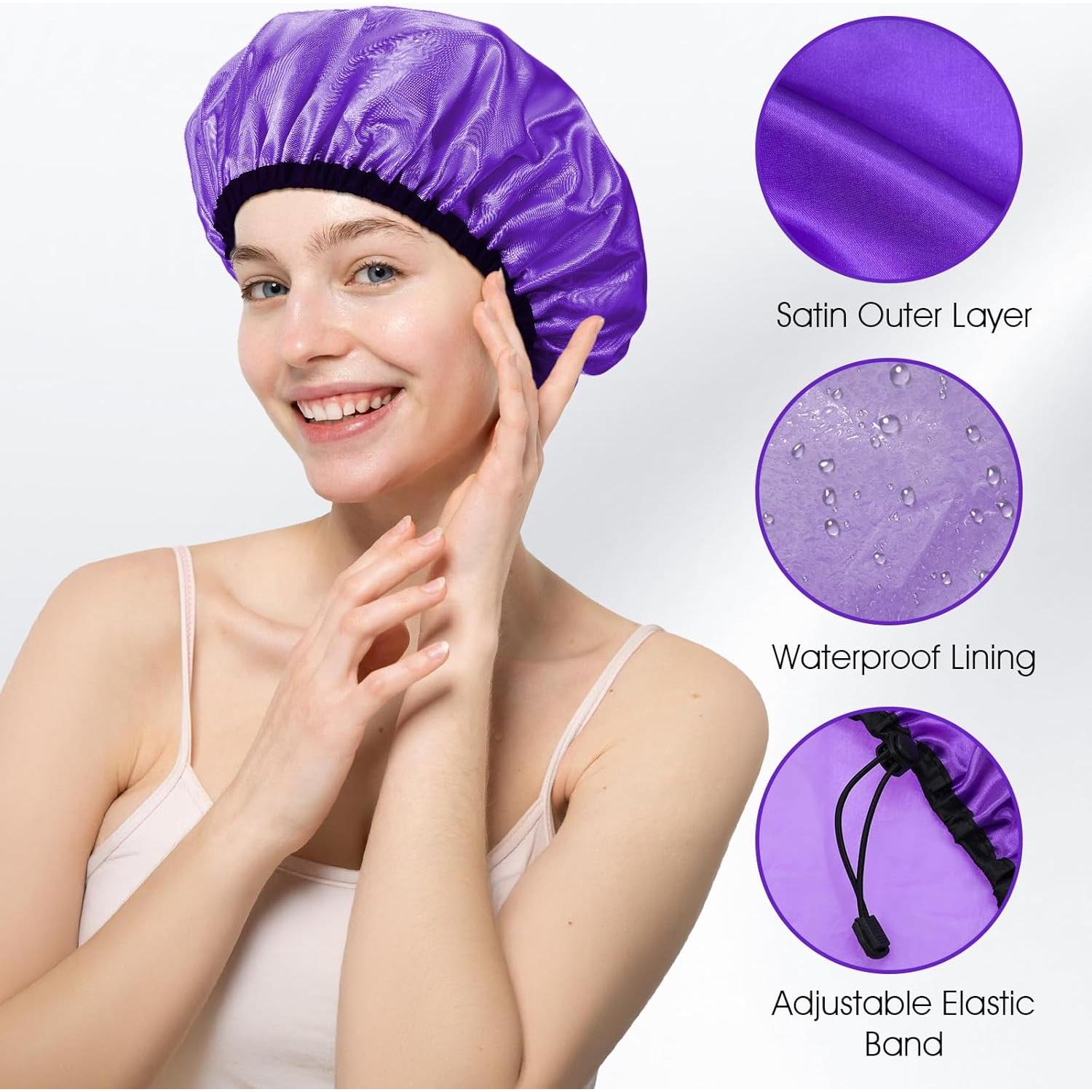 Gorra de Ducha Impermeable Doble Capa Ajustable Púrpura