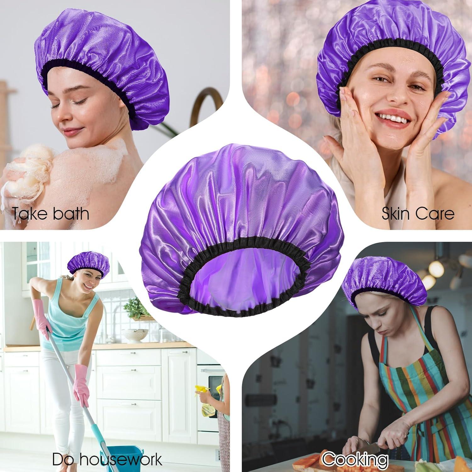 Gorra de Ducha Impermeable Doble Capa Ajustable Púrpura