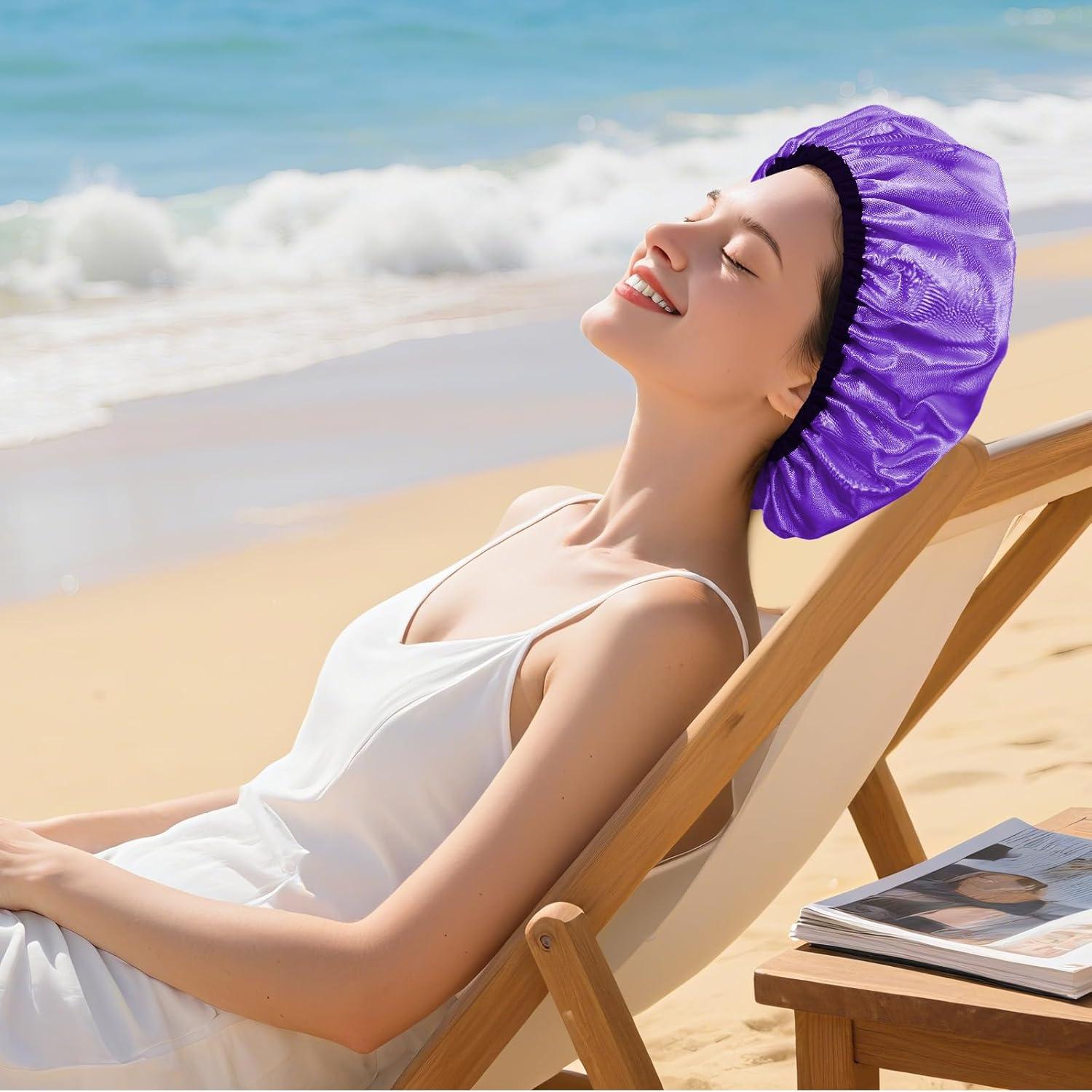 Gorra de Ducha Impermeable Doble Capa Ajustable Púrpura