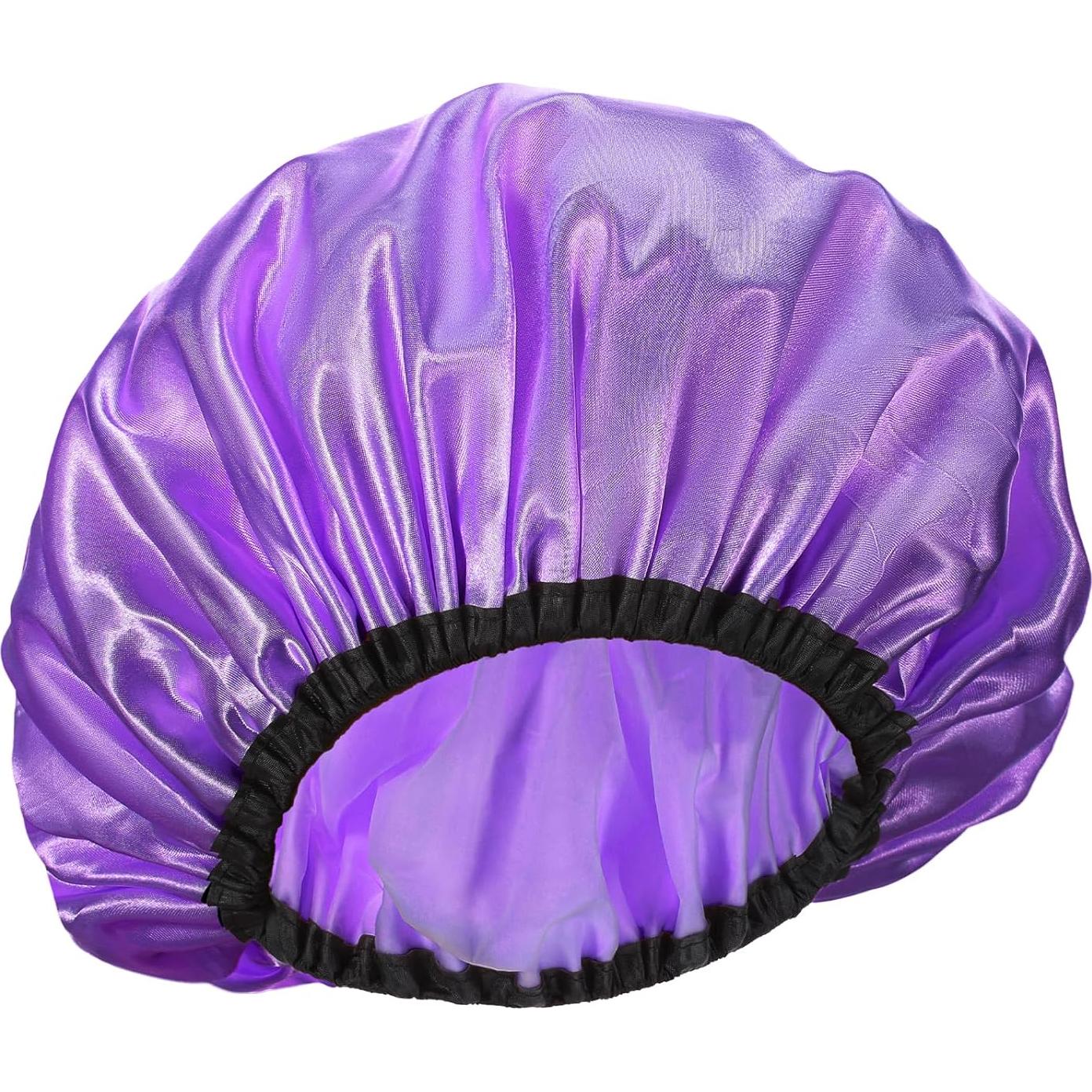 Gorra de Ducha Impermeable Doble Capa Ajustable Púrpura