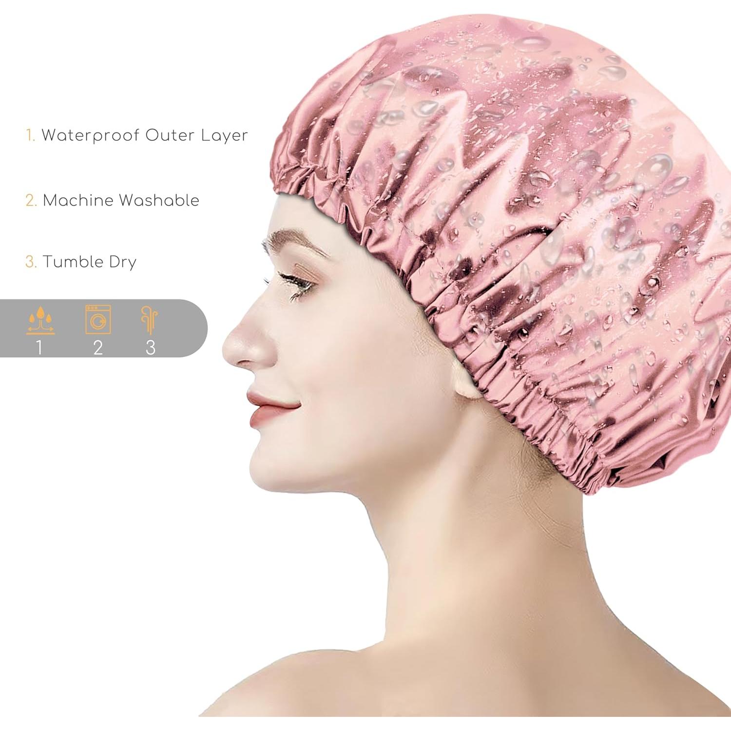 Gorro de Ducha Impermeable Doble Capa Satinado Rosa