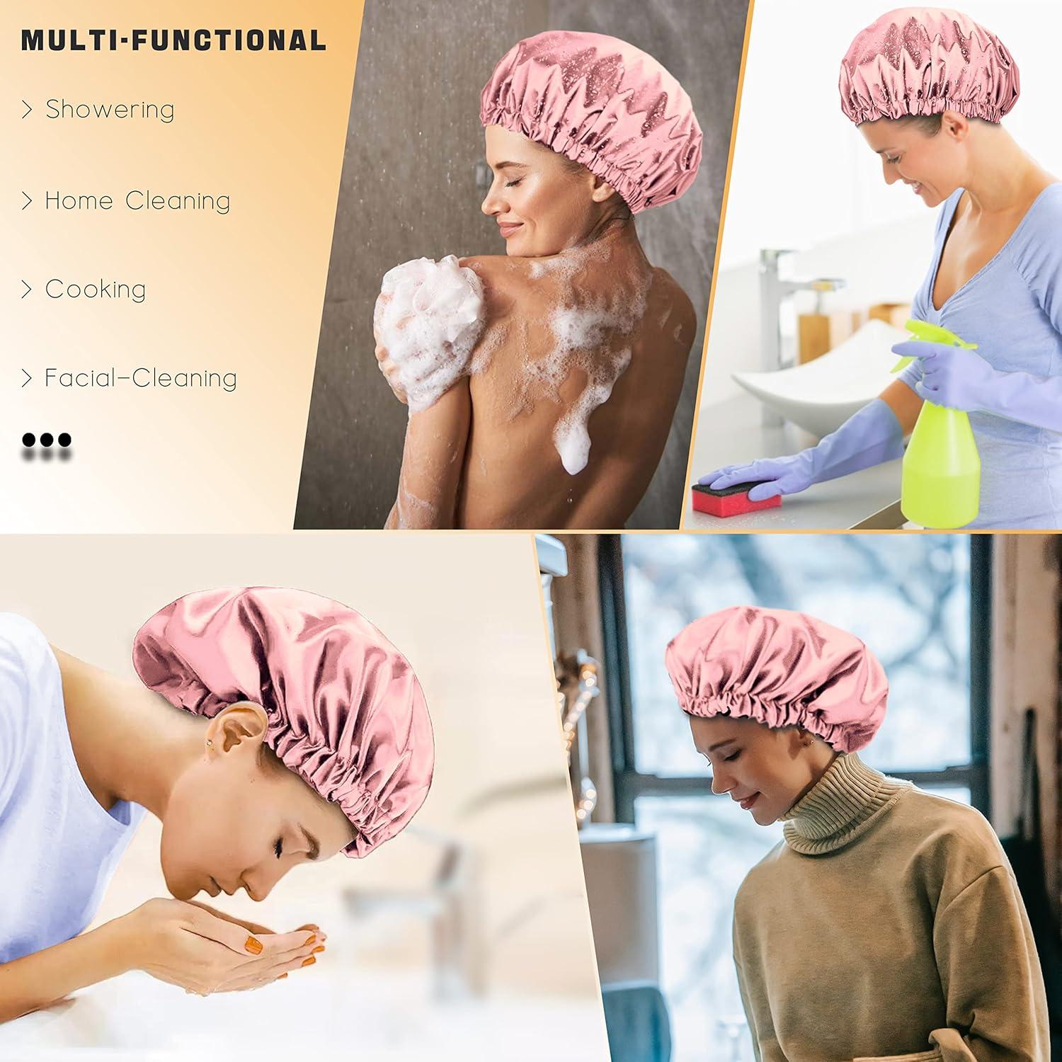 Gorro de Ducha Impermeable Doble Capa Satinado Rosa