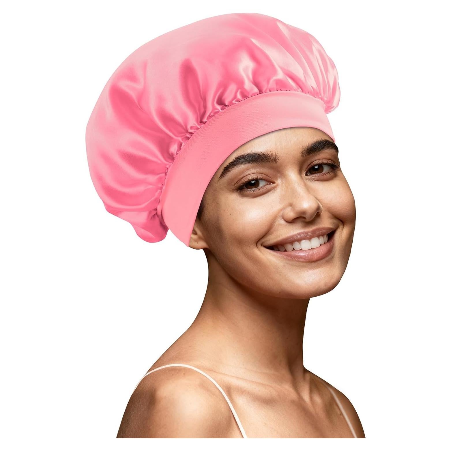 Bonete de Seda Ajustable Zixsavk para Dormir y Ducha - Rosa