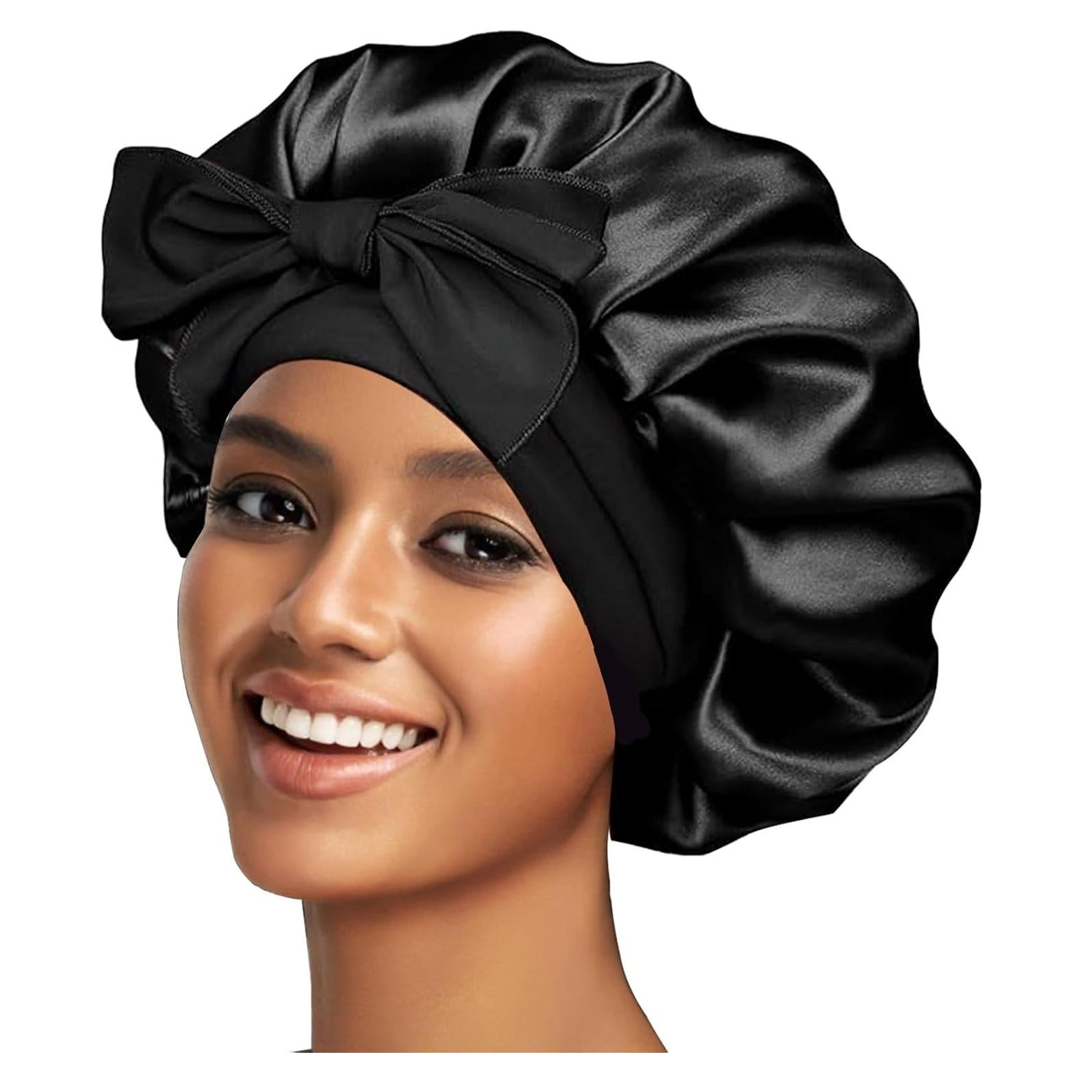 Bonete de Seda Negro para Dormir Confvrter con Correa Ajustable