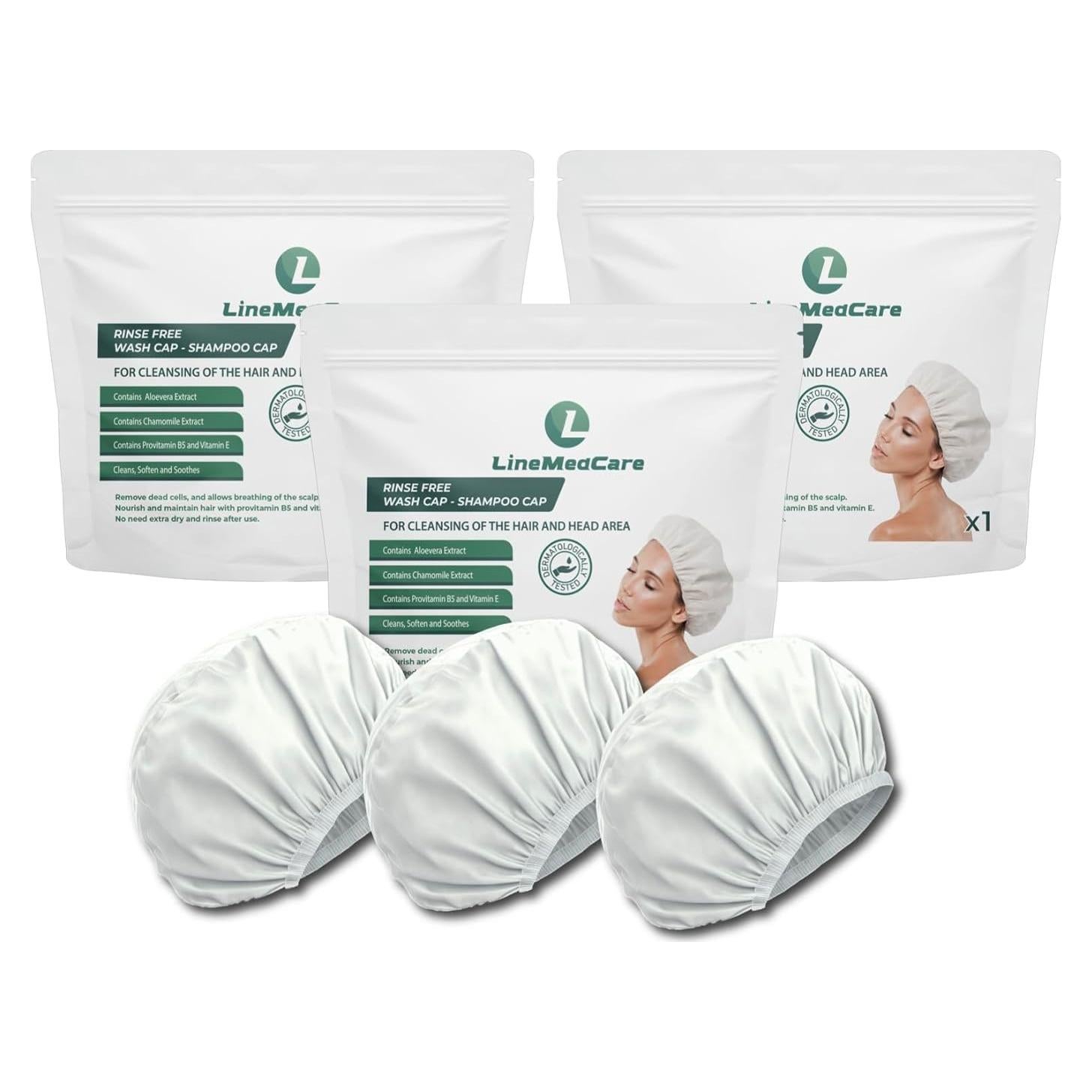 Gorros de Champú Sin Enjuague LineMedCare - 3 Paquetes