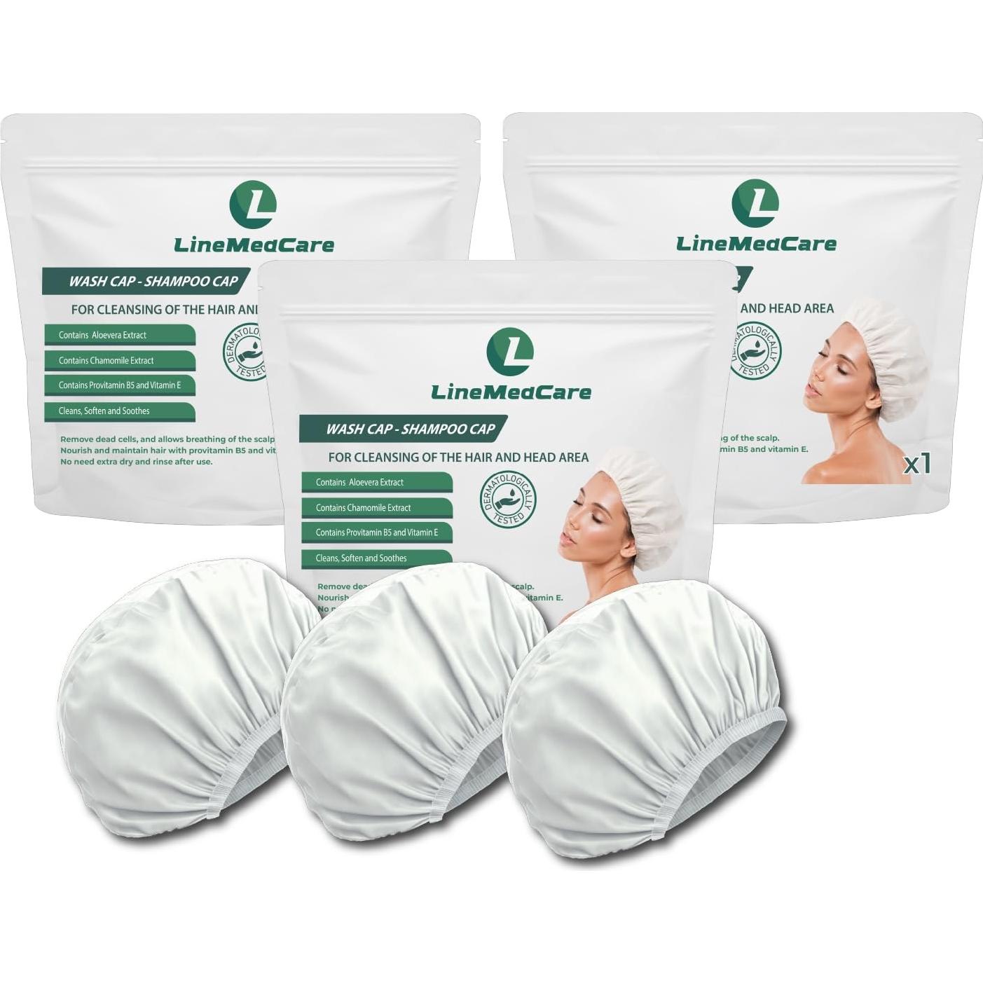 Gorros de Champú Sin Enjuague LineMedCare - 3 Paquetes