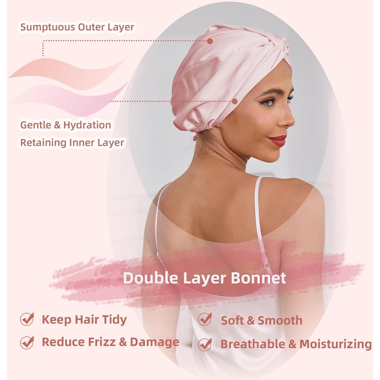 Bonete de Seda Satinada Ajustable Baqzqudnl - Rosa Unisex