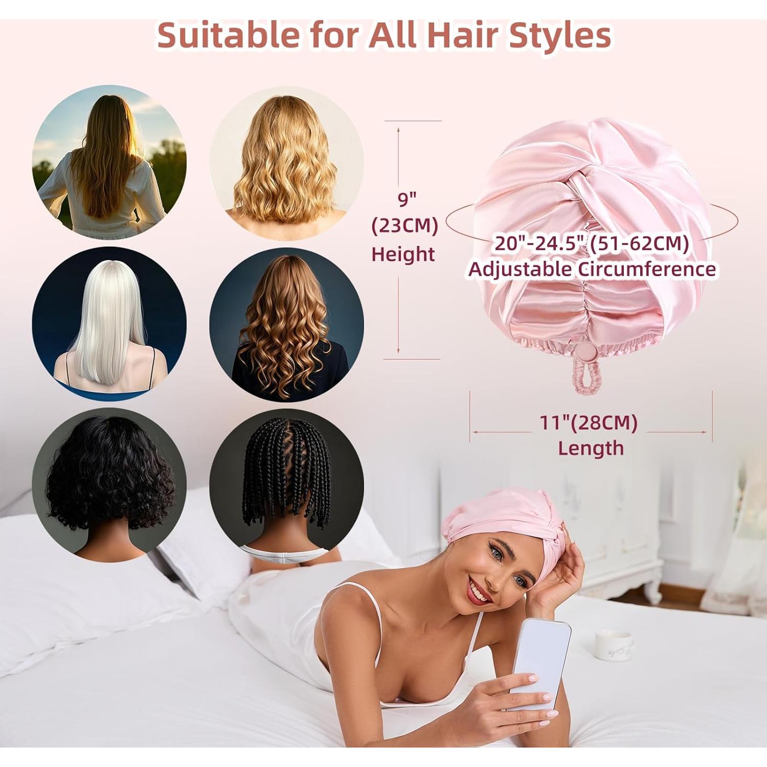 Bonete de Seda Satinada Ajustable Baqzqudnl - Rosa Unisex