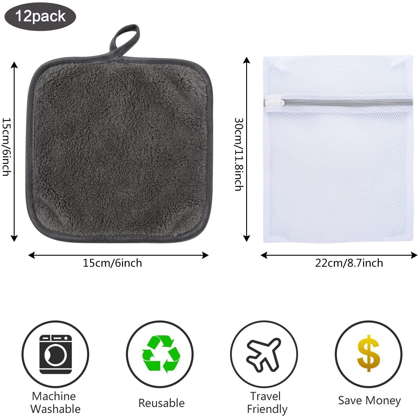 Paquete de 12 Paños Desmaquillantes Reutilizables SINLAND 15x15cm