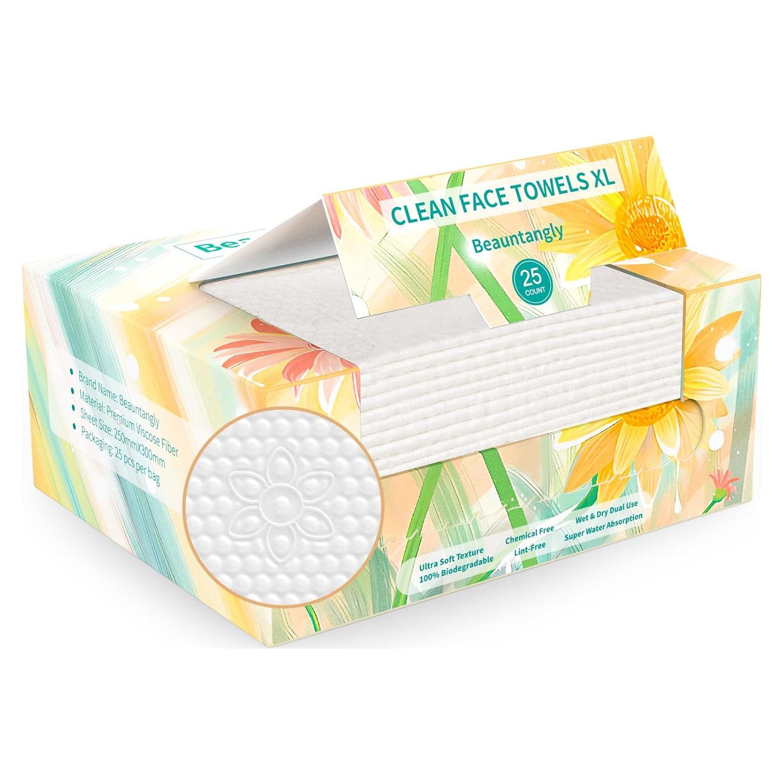 Toallas Faciales Desechables Beauntangly XL 25 Ct Biodegradables