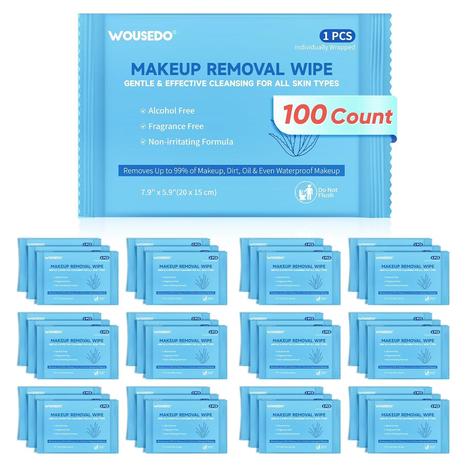 Toallitas Desmaquillantes WOUSEDO 100 Unidades Hipoalergénicas