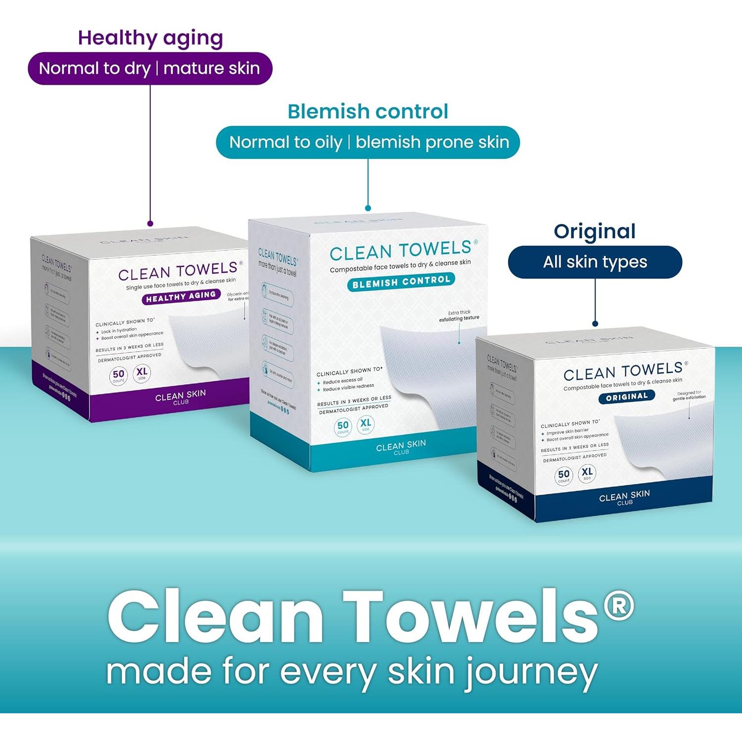 Toallitas Faciales Compostables Clean Skin Club 50 Unidades