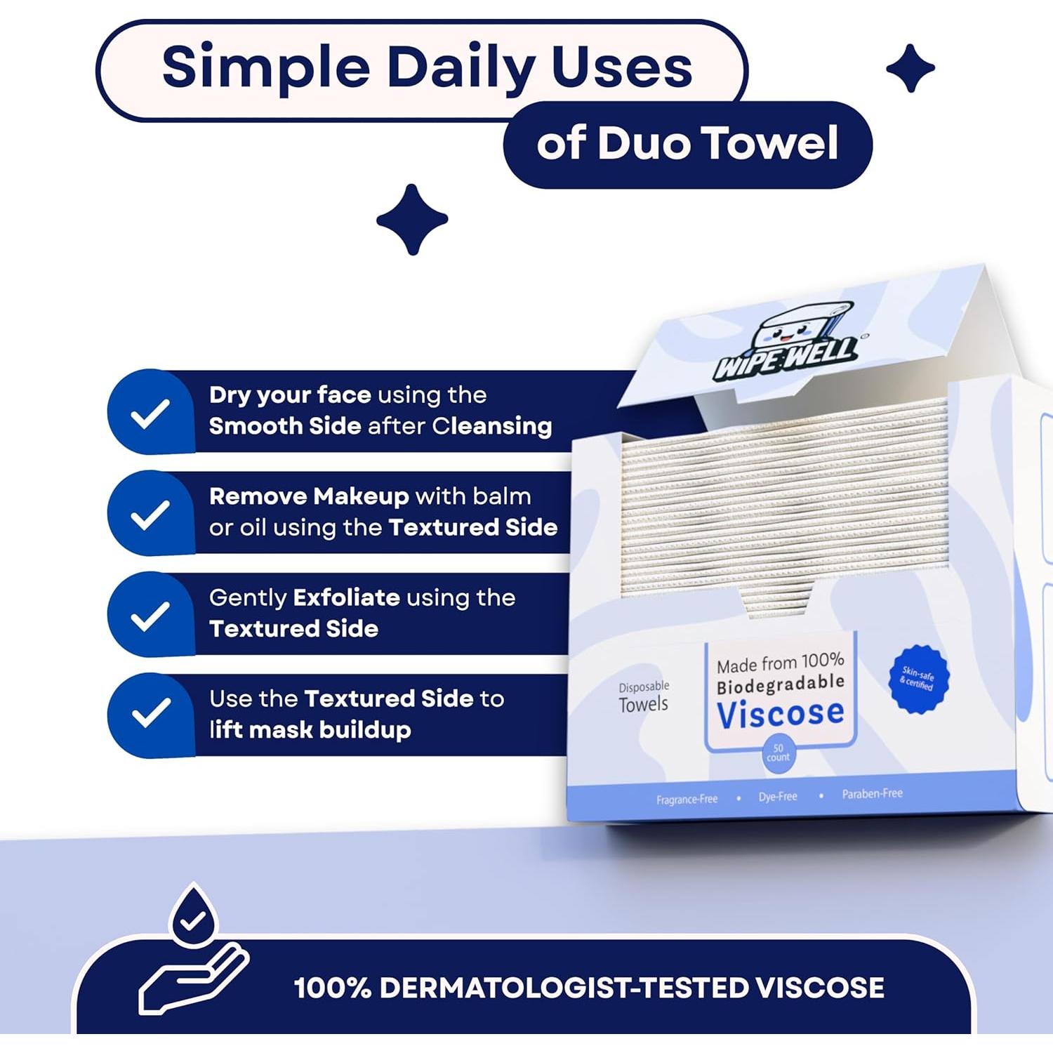 Toallas Faciales Desechables WipeWell 50 Unidades Ultra Suaves