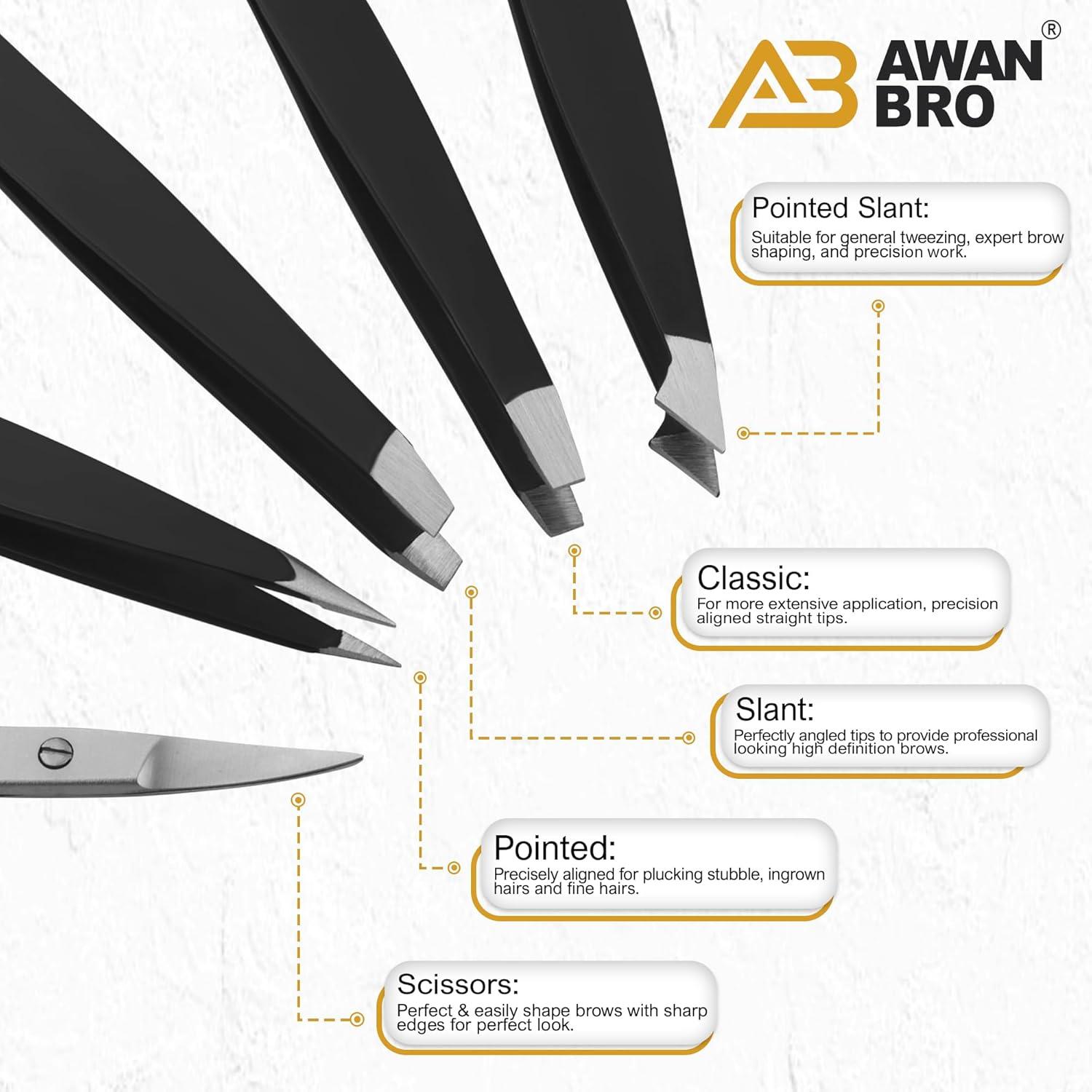 Juego de Pinzas de Precisión AWAN BRO 5 Piezas Acero Inoxidable